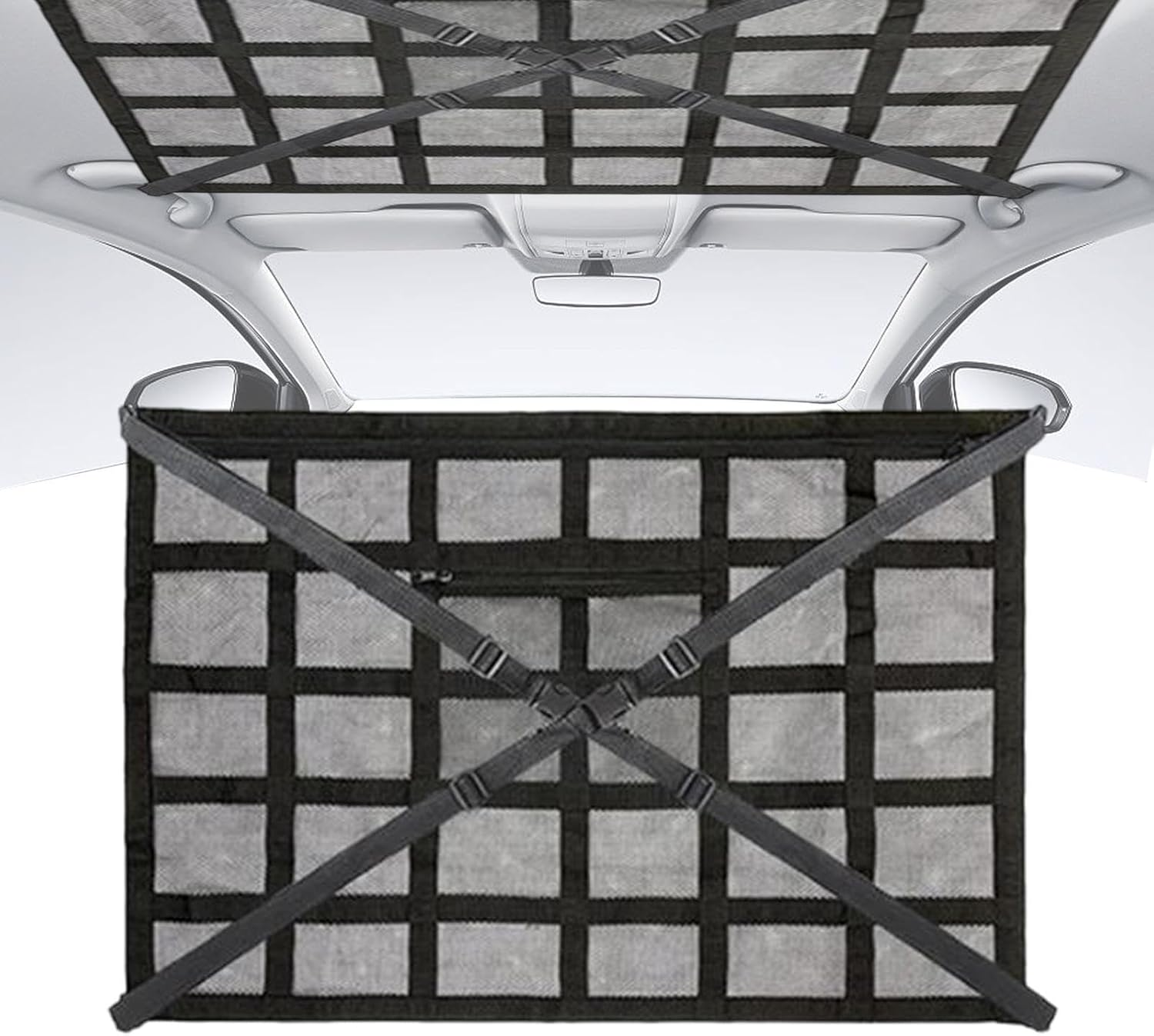 JMEDIC Car Ceiling Cargo Net - Large Capacity Roof Luggage Net Pocket - Black Nylon - Universal Fit - Hook Fastener - SUV, RV