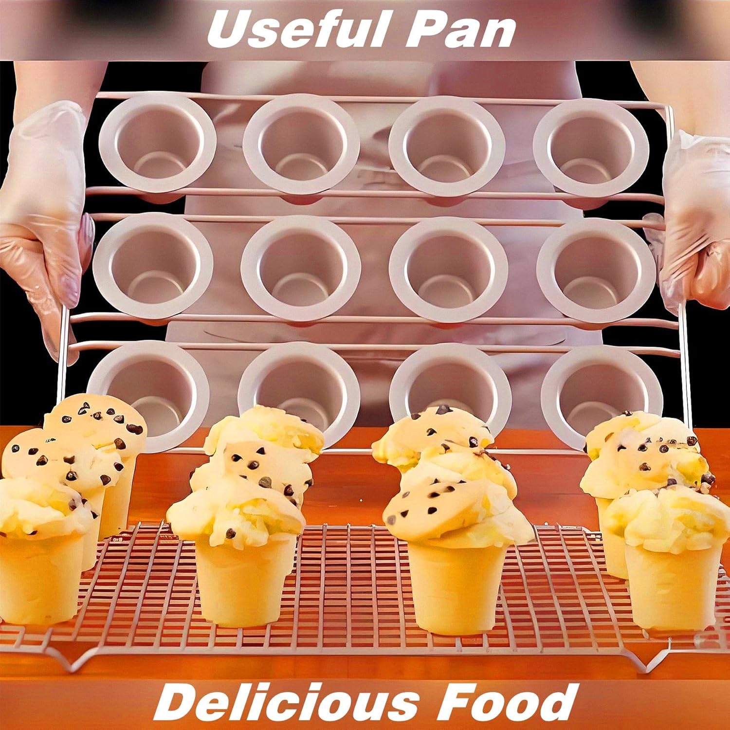 DWWTKL 12-Cavity Popover Pan Non-Stick Yorkshire Muffin Puddings Cake Quiches Cupcake Mold Bakeware for Oven Baking (Champagne Gold) image number 3