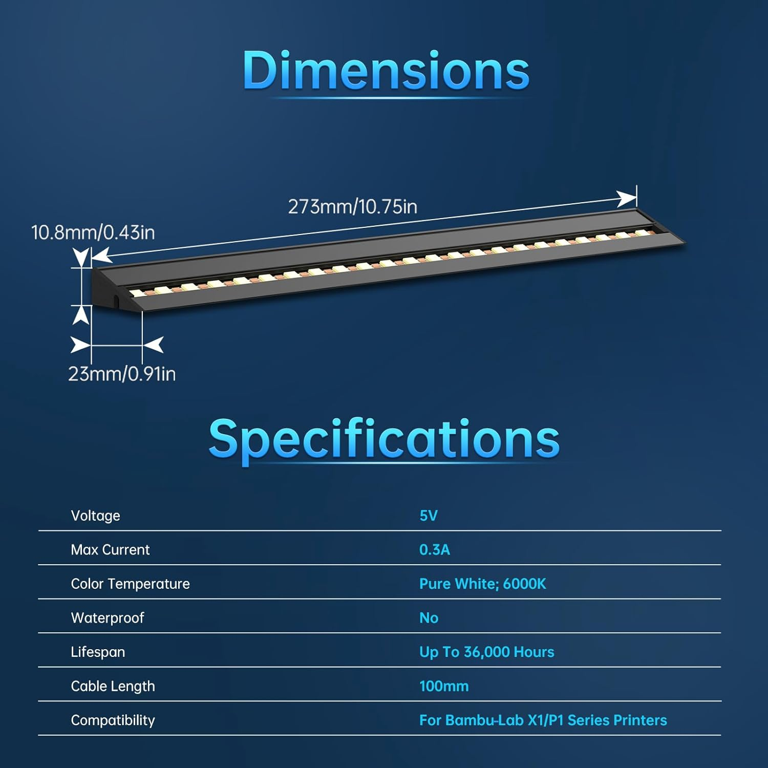 BIQU Panda Lux LED Strip Light Upgrade Kit for 3D Printers Bamboo-Lab P1S P1P X1C X1E, 5V 0.3A Led Light Bar, Magnetic Installation image number 2