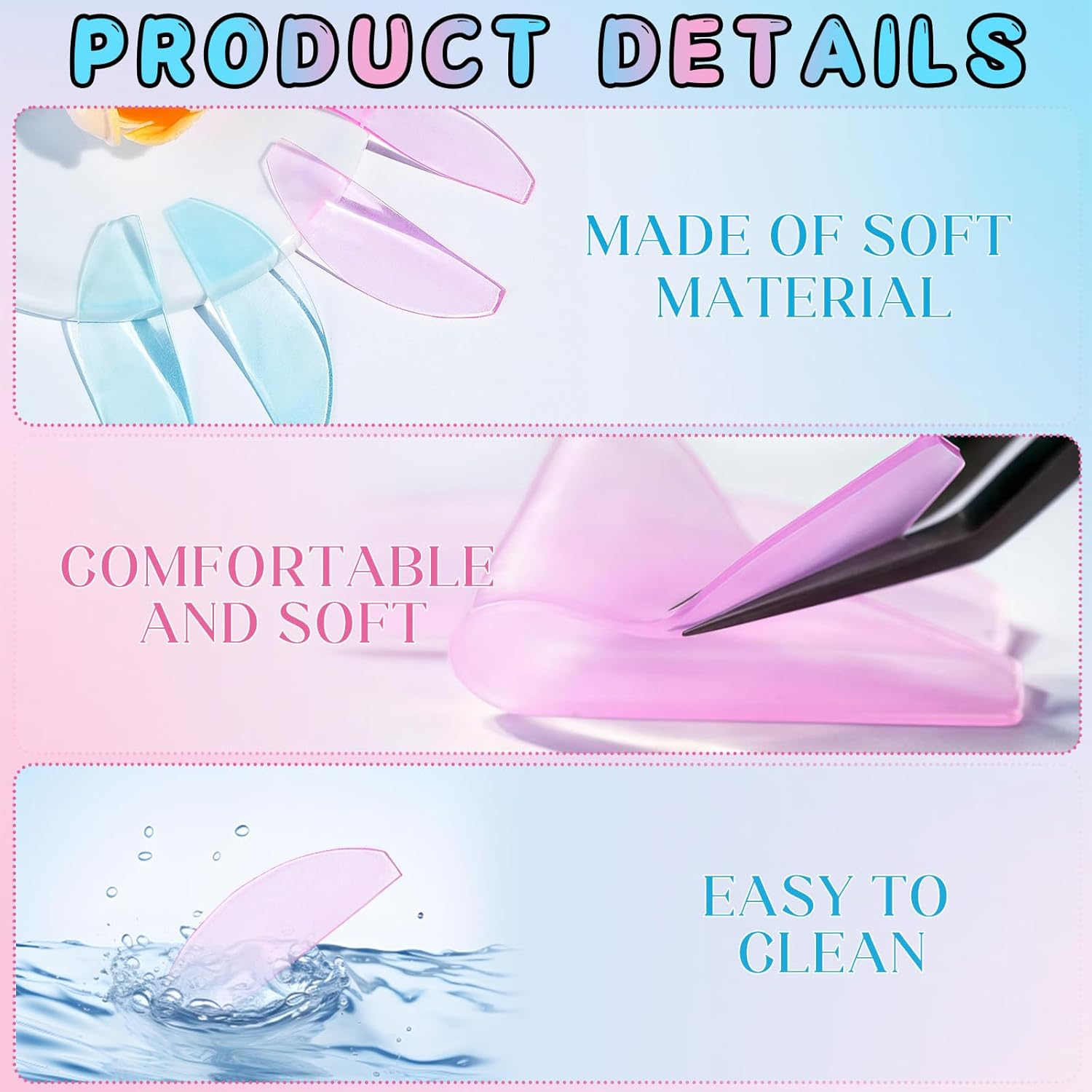 Self-Adhesive Eyelash Lifting Pads, Lash Lifting Pads, for Softening Eyelashes, Ideal for Salon and Home Use, 2 Pairs (1 Pink + 1 Blue) image number 1