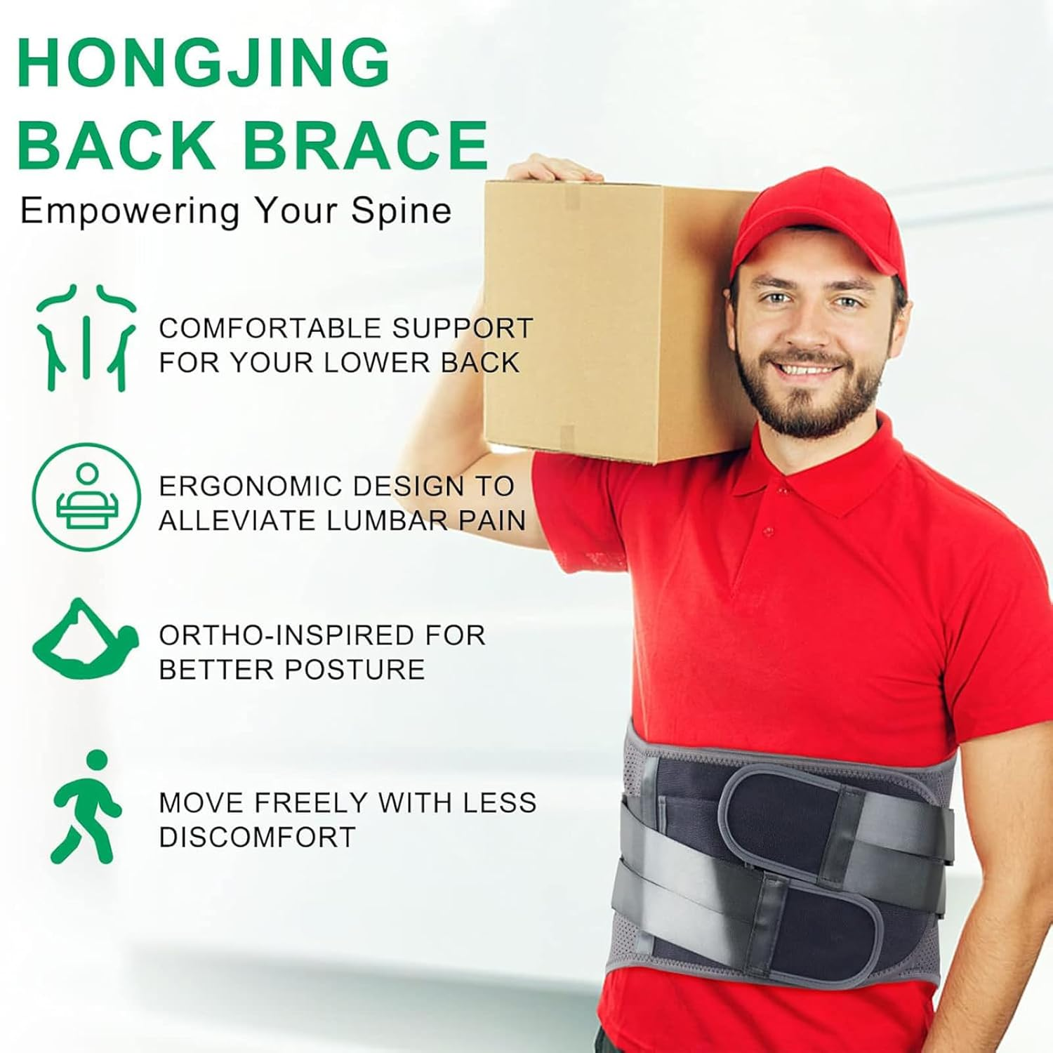 HONGJING Back Brace for Lower Back Pain Relief with 7 Stays, Lumbar Support Belt with Breathable Mesh for Heavy Lifting and Sciatica Pain Relief (M)