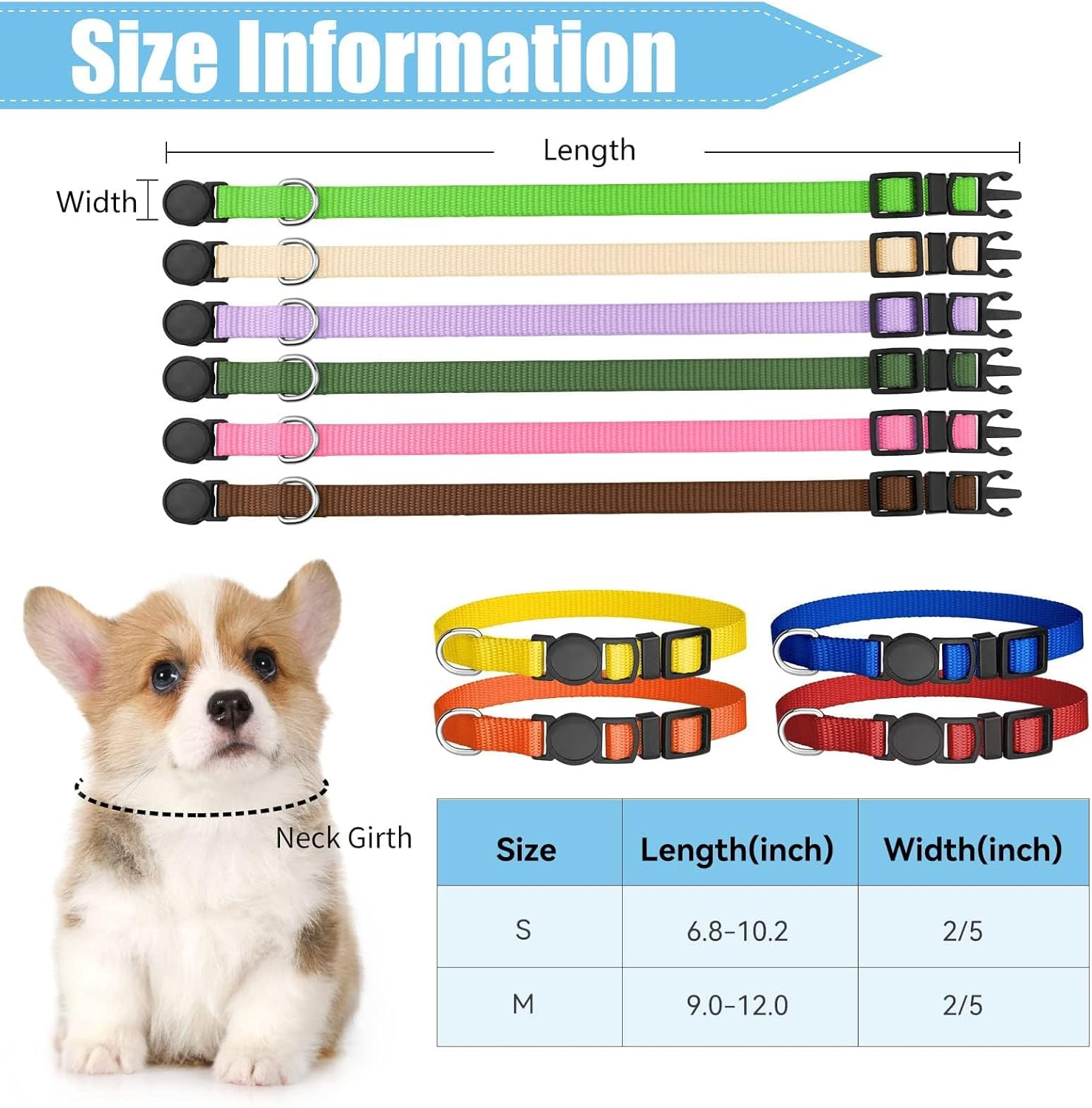 16 PCS Puppy Collars, Safety Buckle for Litter Nylon Adjustable Puppy Collars for Small Puppies, Breakaway Puppy ID Collars Whelping Collars Pet Supplies,Stuff,Accessories (M, Solid) image number 4