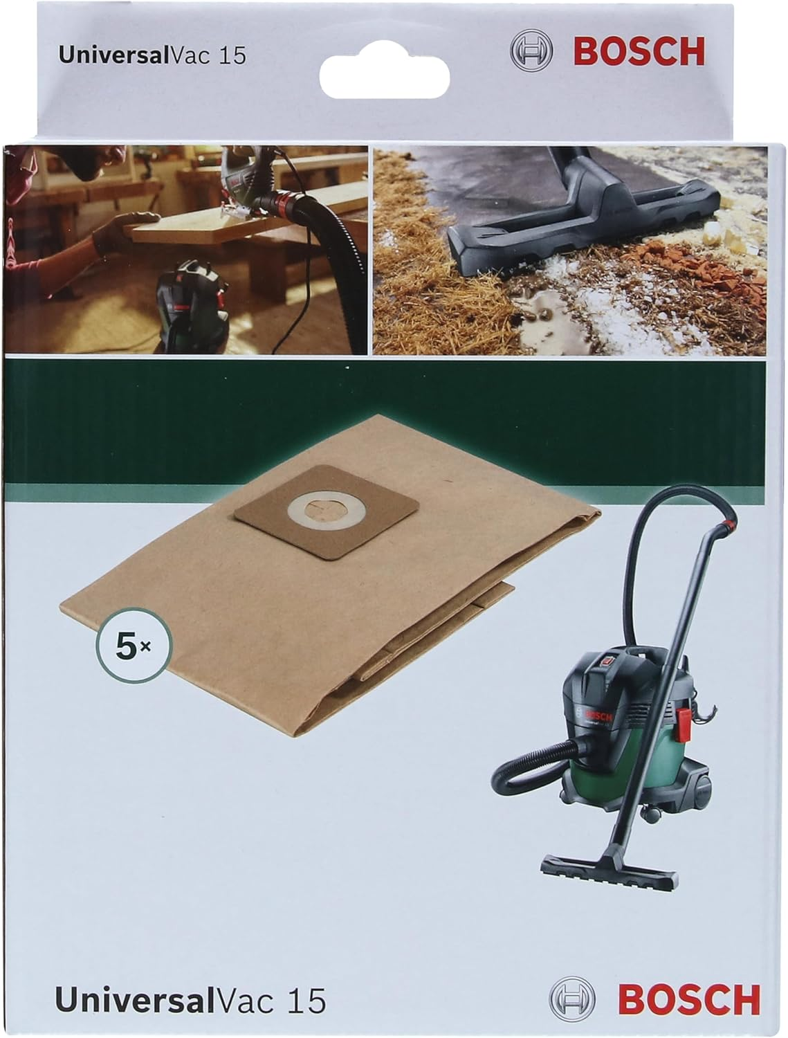Bosch Accessories 5X Paper Filter Dust Bag (For Dry Vacuuming, Durable, Easy Collection and Removal of Dust, Accessories for Universalvac 15) image number 2