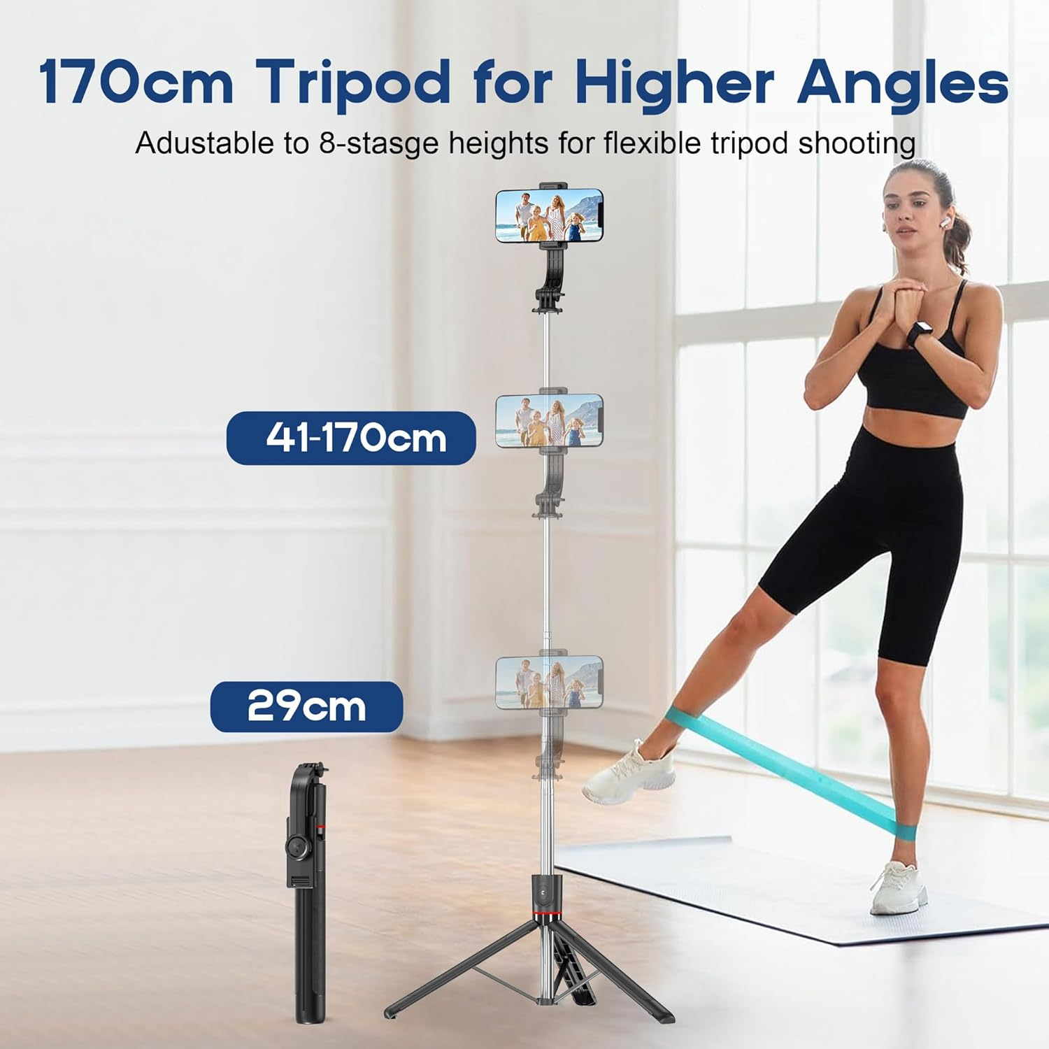 TUXOIUBA Selfie Stick Travel Tripod for Cell Phone with Remote Control and Phone Holder, 170Cm Extendable Selfie Stick for Iphone, Iphone Tripod for Selfie/Video Recording/Photo/Live Stream/Vlog image number 1