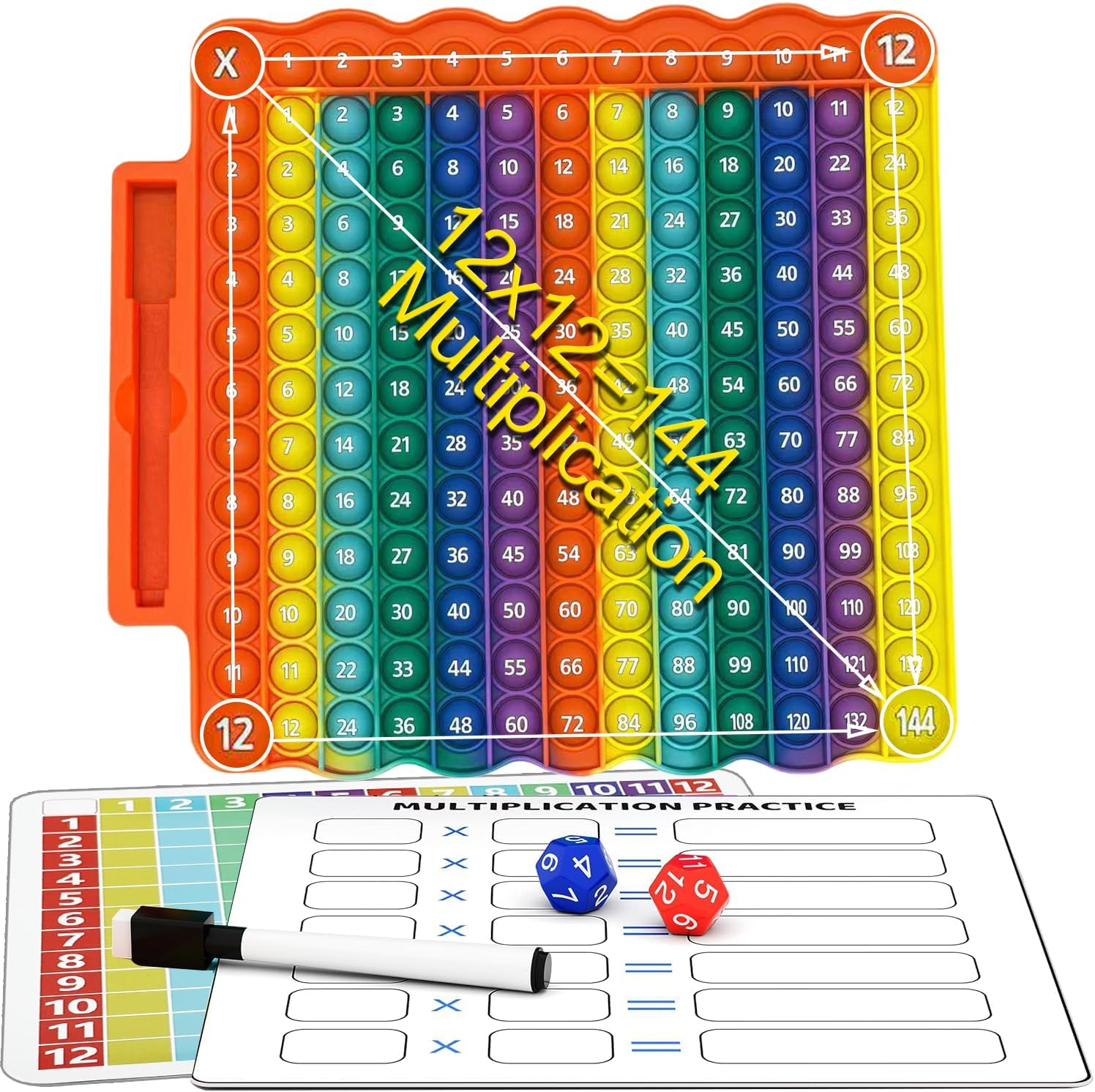 Multiplication Chart Pop It - Multiplication Game Board, Multiplication Pop It Math Games 12X12 Multiplication Table for Kids Learning, Multiplication Machine Times Table (Macaron)