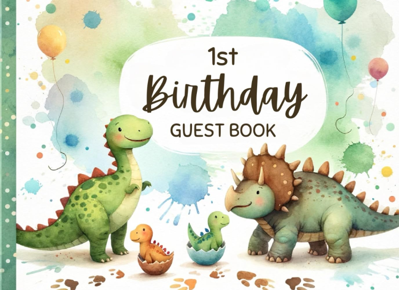 1St Birthday Baby Guest Book - Dinosaurs: an Elegant Dinosaur First Birthday Baby Guest Book Keepsake