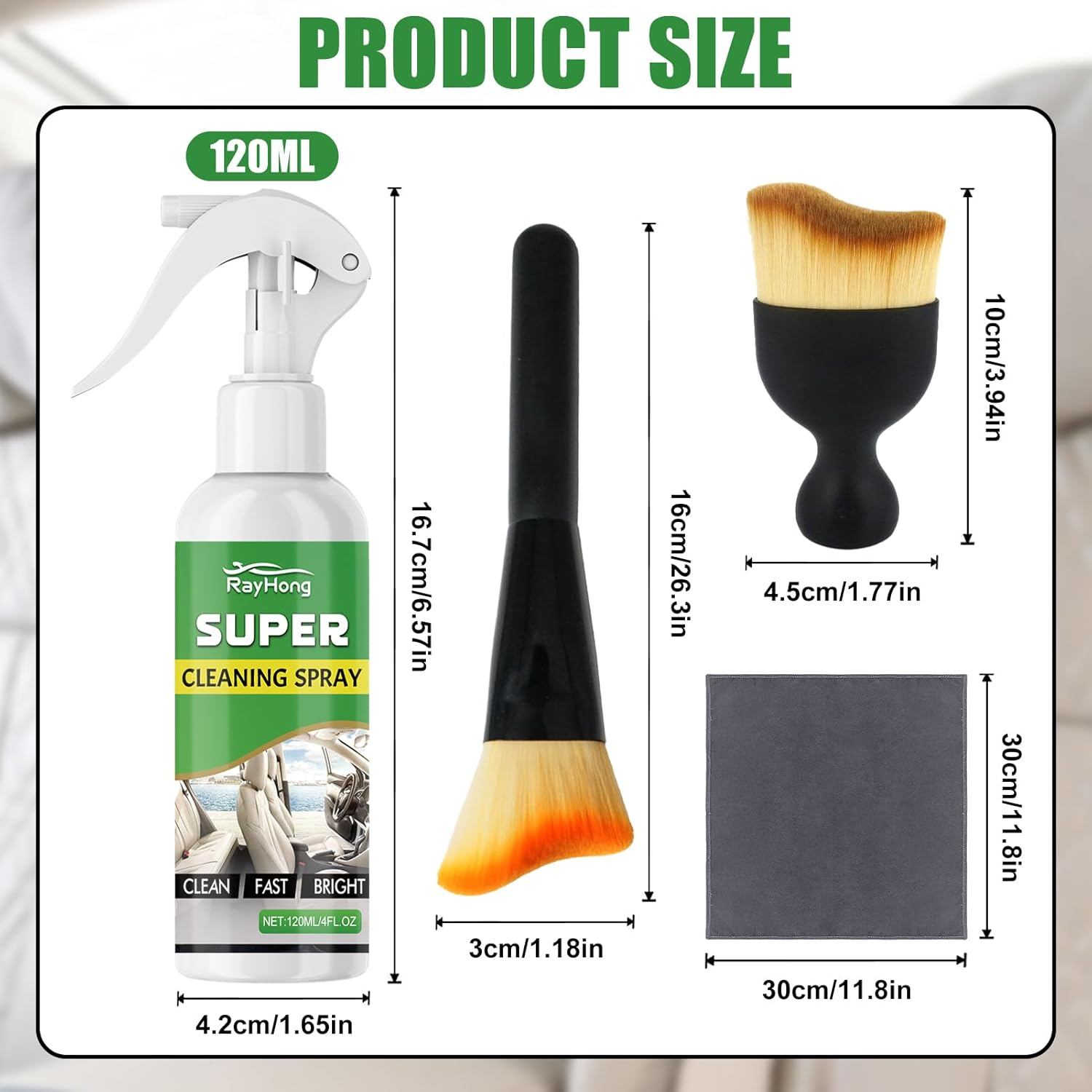 120 Ml Car Interior Cleaner Spray + 2 X Upholstery Brush + Microfibre Cloth Upholstery Cleaner Car Care Set for Leather, Plastic, Rubber & Textiles Ideal for Car Interior Cleaning & Car Detailing image number 2
