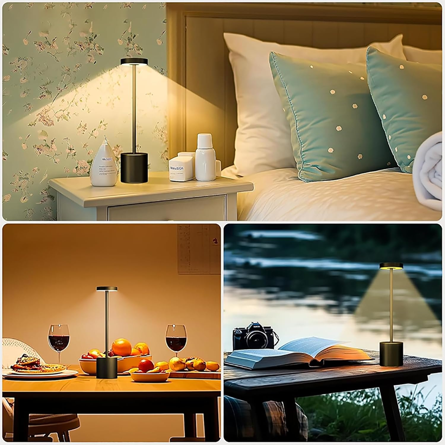 Shenzhi Tech LED Table Lamp, USB Rechargeable, Touch Control, 3-Colour Dimmable Night Light (Black) image number 4