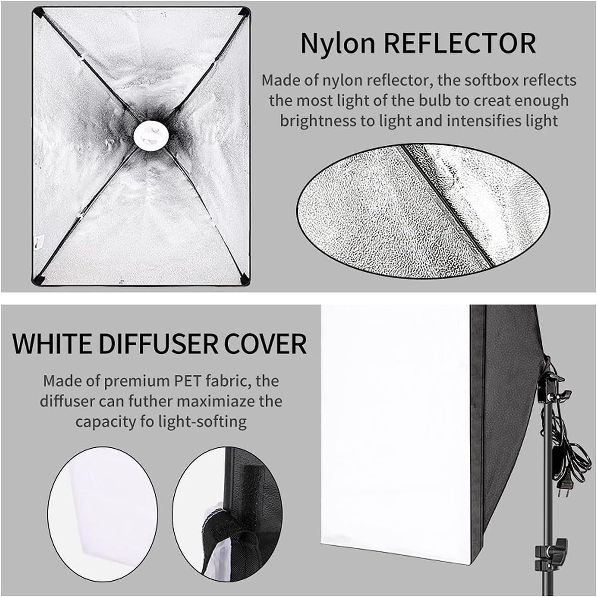 YISITONG 85W Studio Light 20&rdquo;&times;28&rdquo; E27 Socket 3200K-5600K Continuous Lighting LED Soft Box with Adjustable Lamp Stand and Portable Bag for Portraits Video Shooting