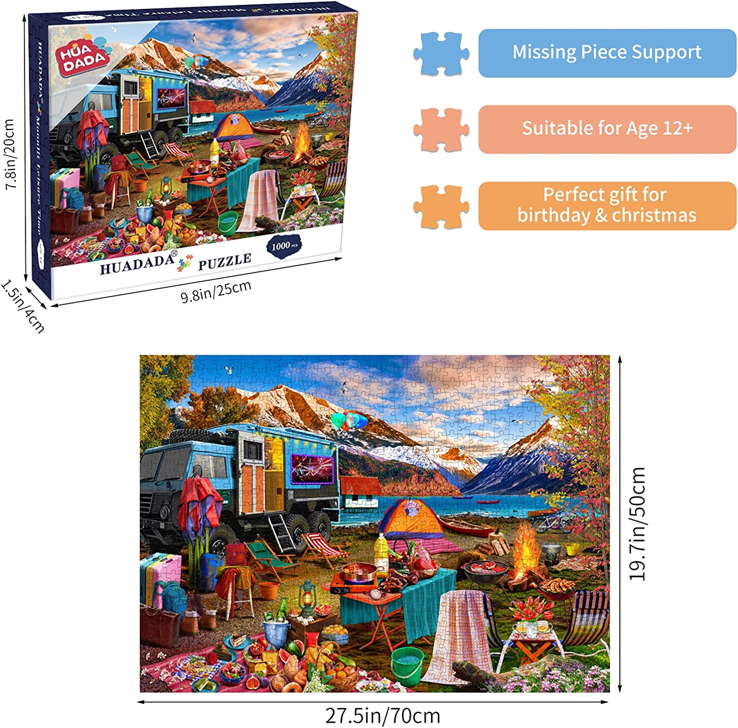 HUADADA Jigsaw Puzzles for Adults 1000 Pieces, Puzzles for Adults 1000 Piece, Challenging Game Toys, Impossible Puzzle, Family Decoration Puzzle - Adventure Camping image number 6