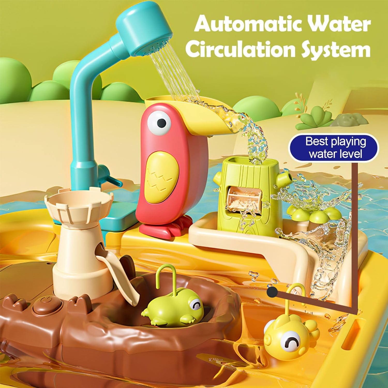 KIDBOT Fishing Game Table Toy with Running Water Children Role Play Electric Pool Outdoor Backyard Activity Pretend Set image number 1