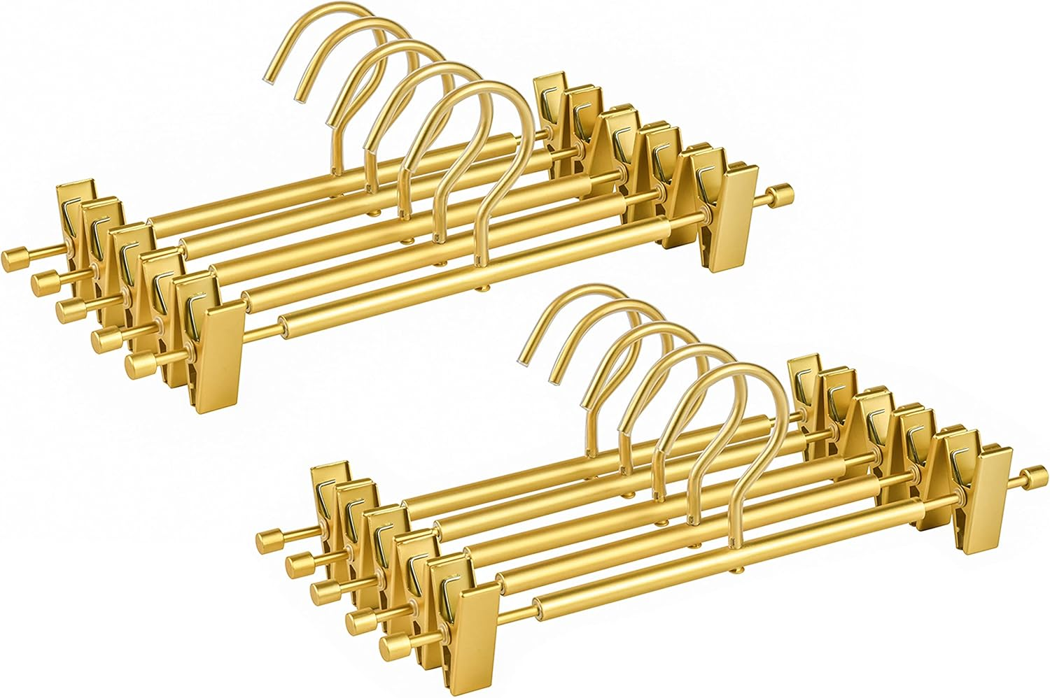 Amber Home Premium Matte Gold Aluminum Pants Hangers 10 Pack, 12.2&rdquo; Extra Smooth & Durable Metal Skirt Slack Hanger, Light & Sturdy Metal Rack for Trouser with 2-Adjustable Non Slip Clips Swivel Hook image number 2