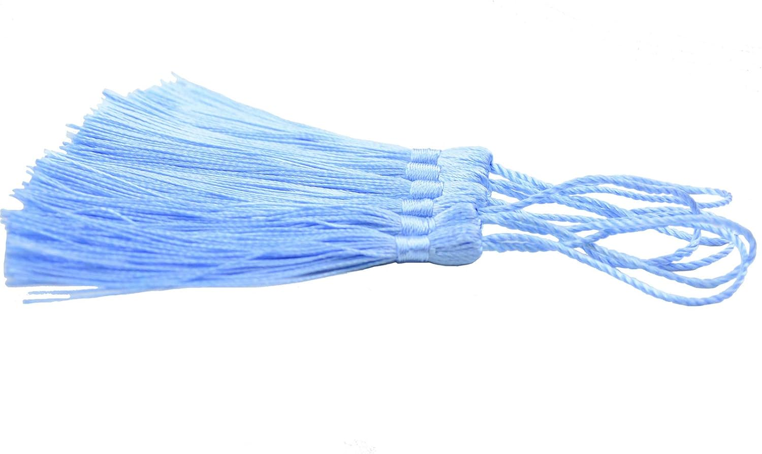 100Pcs 13Cm/5 Inch Silky Floss Bookmark Tassels with 2-Inch Cord Loop and Small Chinese Knot for Jewelry Making, Souvenir, Bookmarks, DIY Craft Accessory (Sky Blue)