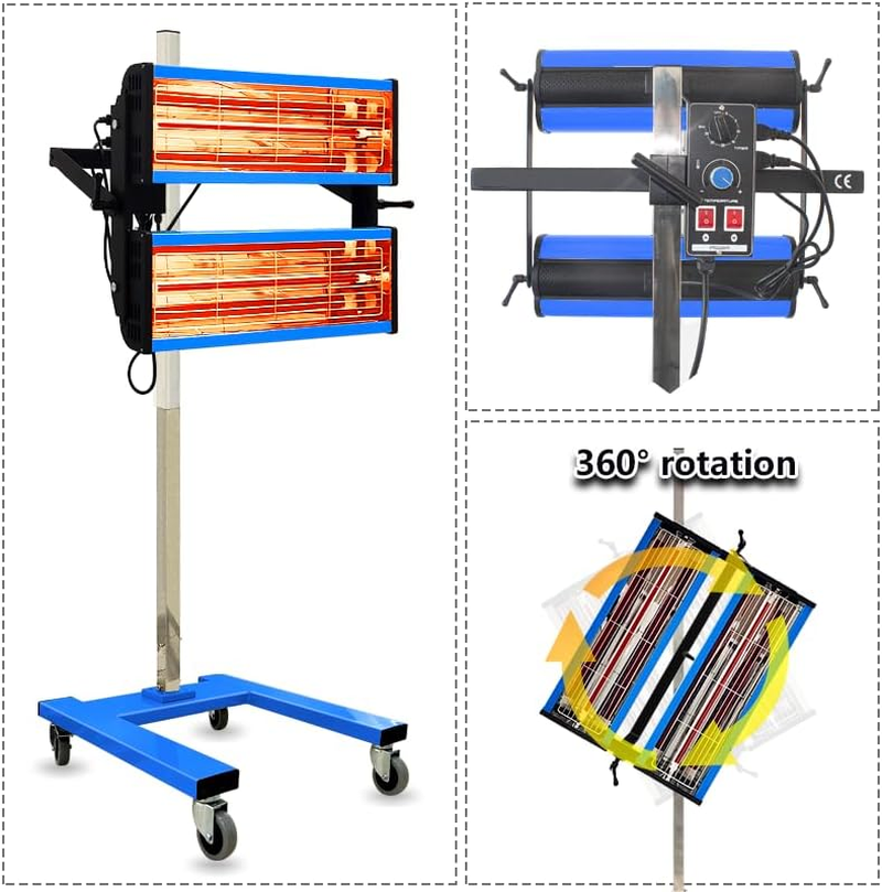 Infrared Paint Drying Lamp, 2X1050W 220V Shortwave Infrared Paint Heating Dryer Light for Car Spray Baking Booth image number 4