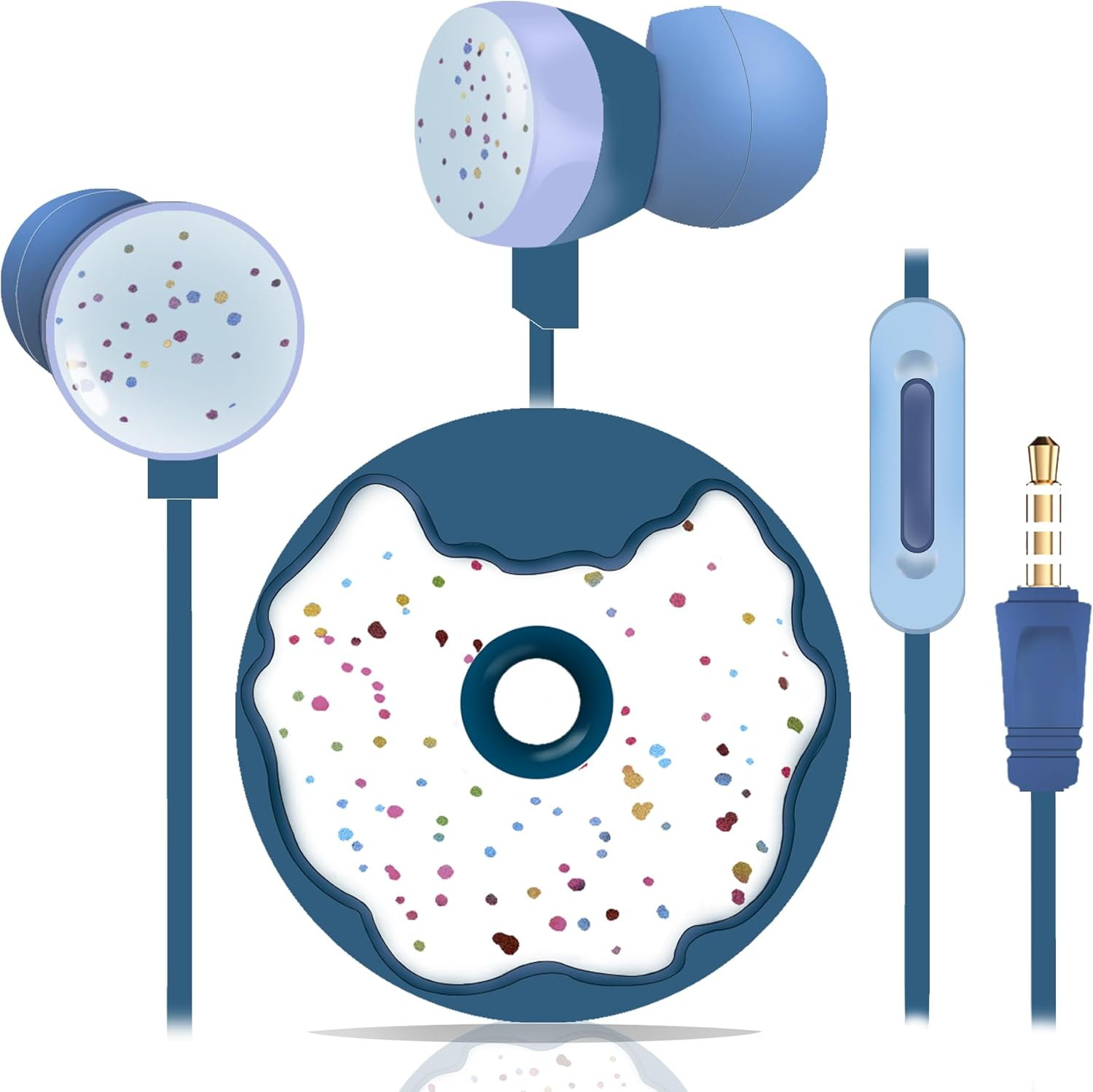 DTMNEP Cute Donut Earbuds for Kids, Kid Size Wired Earbud & In-Ear Headphones with Microphone and Lovely Earphones Storage Case Gifts for School Girls and Boys (Sky Blue)