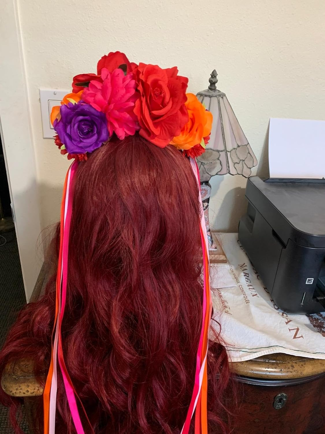 Day of the Dead Flower Crown Festival Headband Rose Mexican Floral Headpiece HC-23 - A-Rainbow Headband image number 5