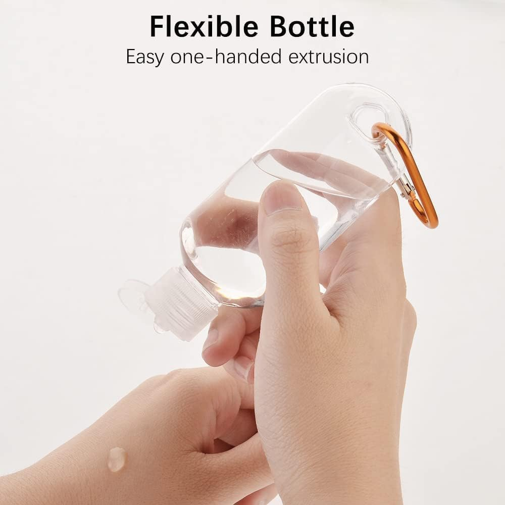 WRENYZK 12 Pcs Travel Bottles with Keychain, Hand Sanitizer Holder, Leakproof Refillable Squeeze Containers, 2 Oz (60 Ml) Portable Squeeze Bottles Kits with Flip Cap for Home Office Outdoor image number 3
