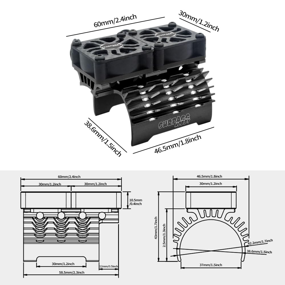 GLOBACT RC Motor Cooling Fans 30Mm Dual RC Car Motor Fans with Metal Cover 4068 4274 Brushless Motor Heatsink for 1/8 RC Truck Crawler Diameter 40Mm 42Mm Brushless Motor (Black) image number 4