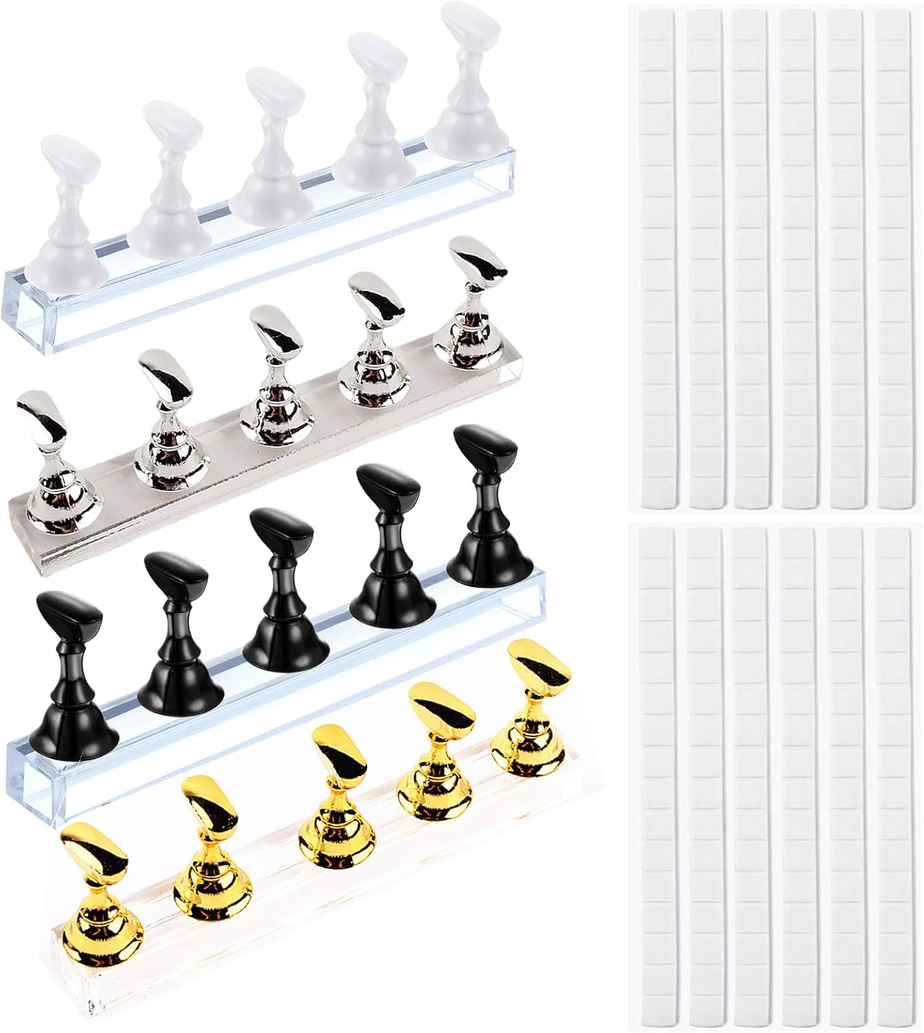 4 Sets Magnetic Nail Stand with 180 White Adhesive for Press on & Acrylic Nails, Nail Art Display Holder for Painting, False Tip Manicure, Reusable Adhesive Putty for Nail Tips & Decorations (01) image number 2