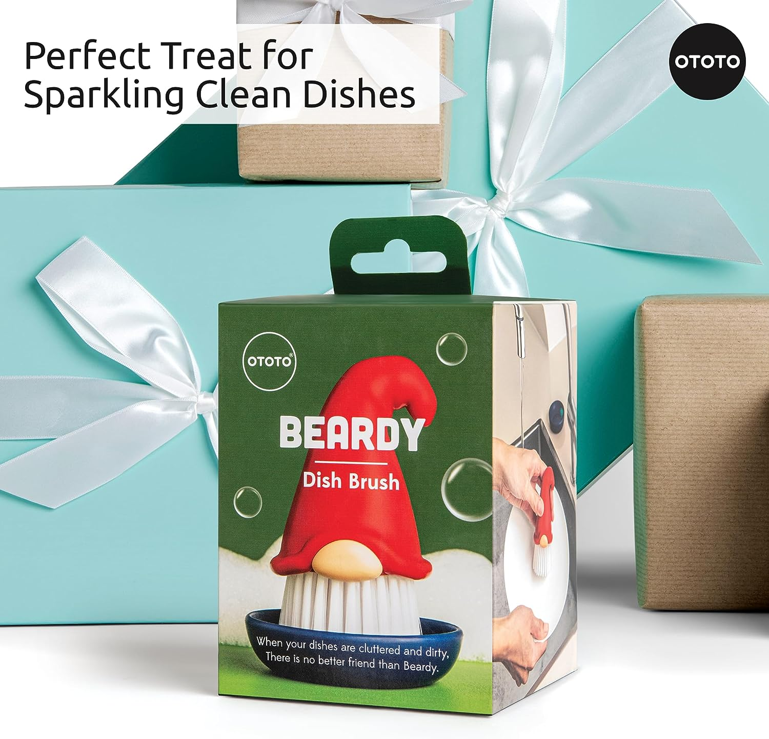 New! Beardy Dish Brush by OTOTO - Gnome Gifts, Extravagant Gifts, Cute Kitchen Accessories, Funny Kitchen Gadgets image number 2