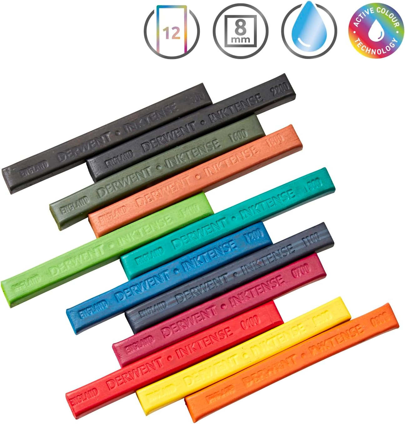Derwent Inktense Blocks 12 Tin, Set of 12 Water-Colours, 8Mm Block, Water-Soluble, Ideal for Drawing, Colouring, Crafts & Painting on Paper & Fabric, Professional Quality (2300442) image number 6