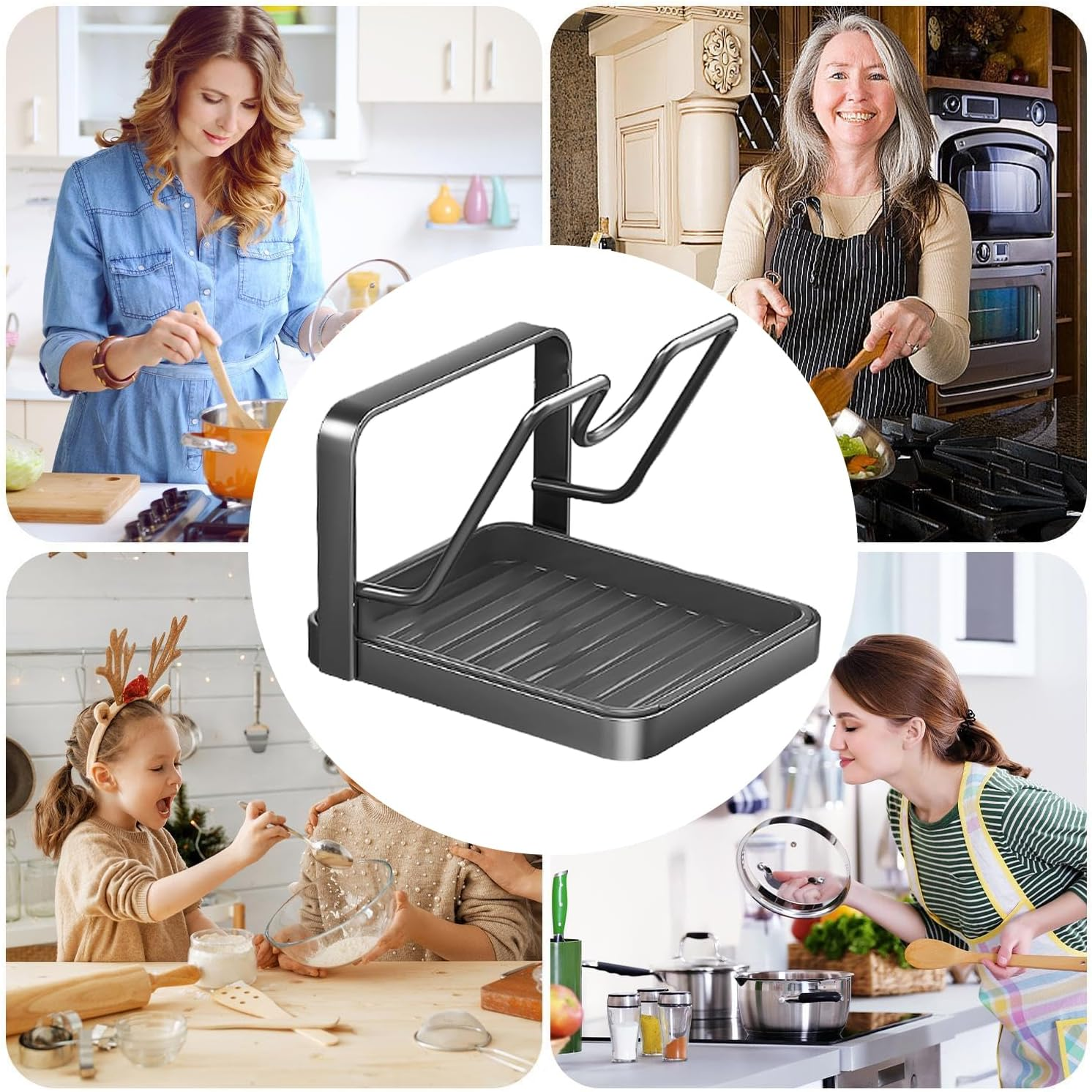 Pot Lid for Indoor Storage in the Cupboard, Cooking Utensils Storage Holder, Pot Lid Holder with Spoon Rest, for Cupboard, Kitchen Cabinet, Counter, Apartment, Student Dorm and Restoration - Single Layer image number 6