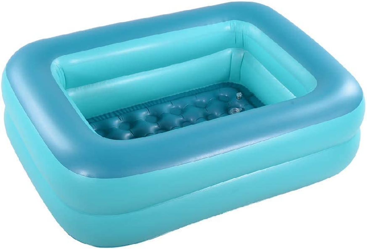 HIWENA Inflatable Kiddie Pool, 45" X 35" X 14" Green Kids Swimming Pool Summer Water Fun Bathtub with Inflatable Soft Floor