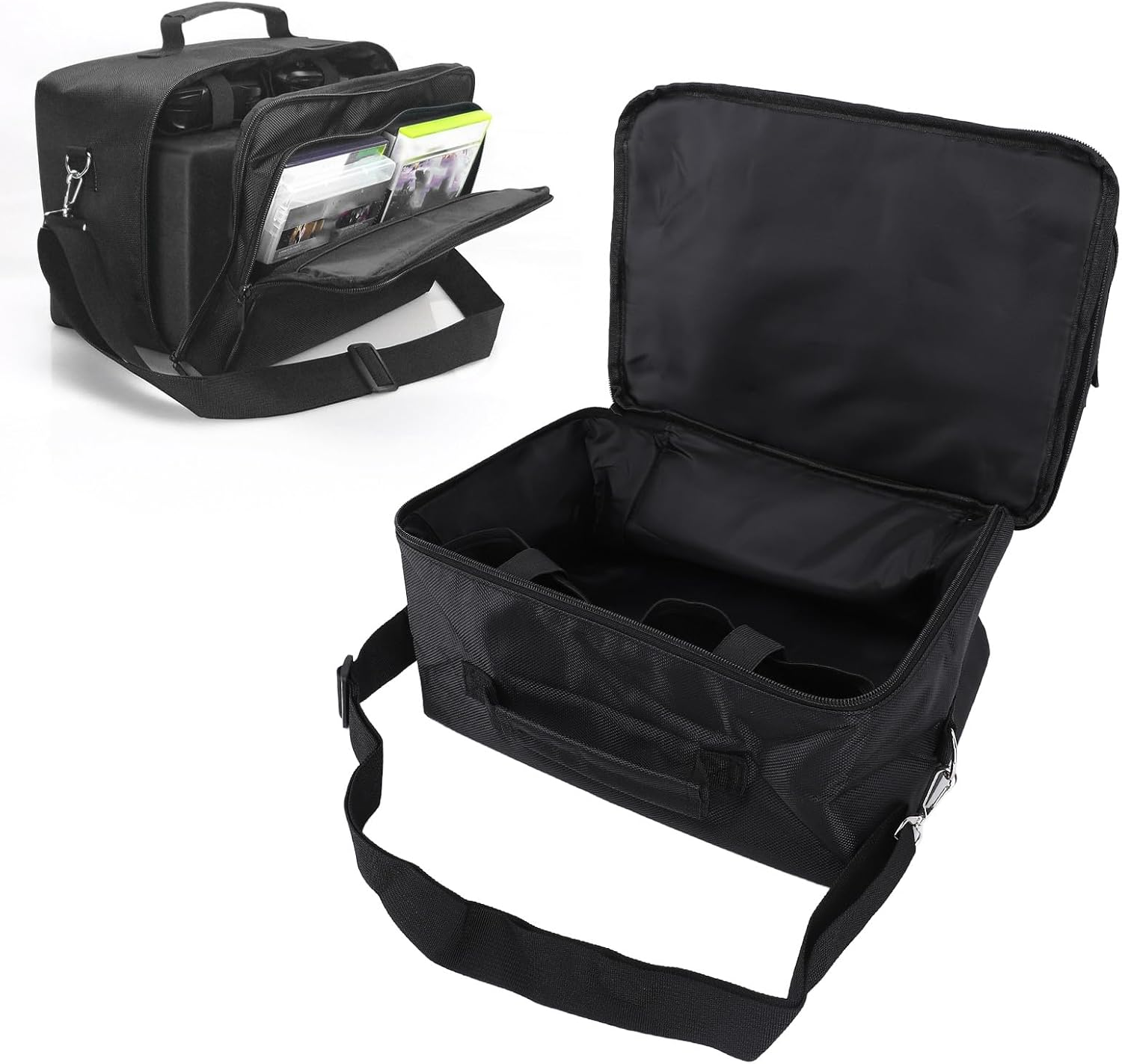 Large Capacity Game Console Travel Case with Adjustable Shoulder Strap, Shock Proof Water Resistant Oxford Cloth Protective Bag for Controller, Designed with 2 Separate Large
