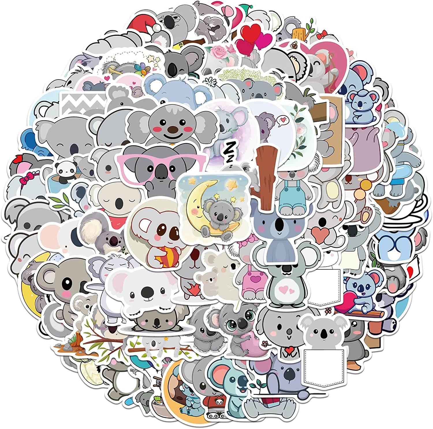 100 Packs Blue Koala Stickers Water Bottles Laptop Phone Motorcycle Computer Guitar Skateboard Hydroflasks Koala Bear Vinyl Sticker Waterproof Aesthetic Trendy Decals for Teens Girls Adults