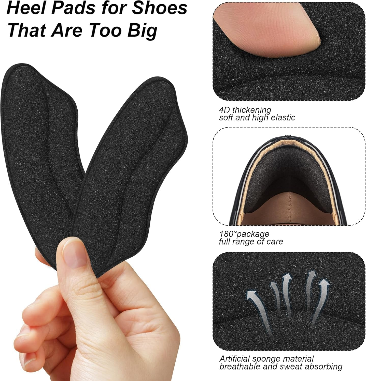 Snugs Heel Grips for Loose Shoes - 4 Pairs Cushion Pads Prevent Slipping & Blisters, Improve Fit & Comfort for Men/Women image number 1
