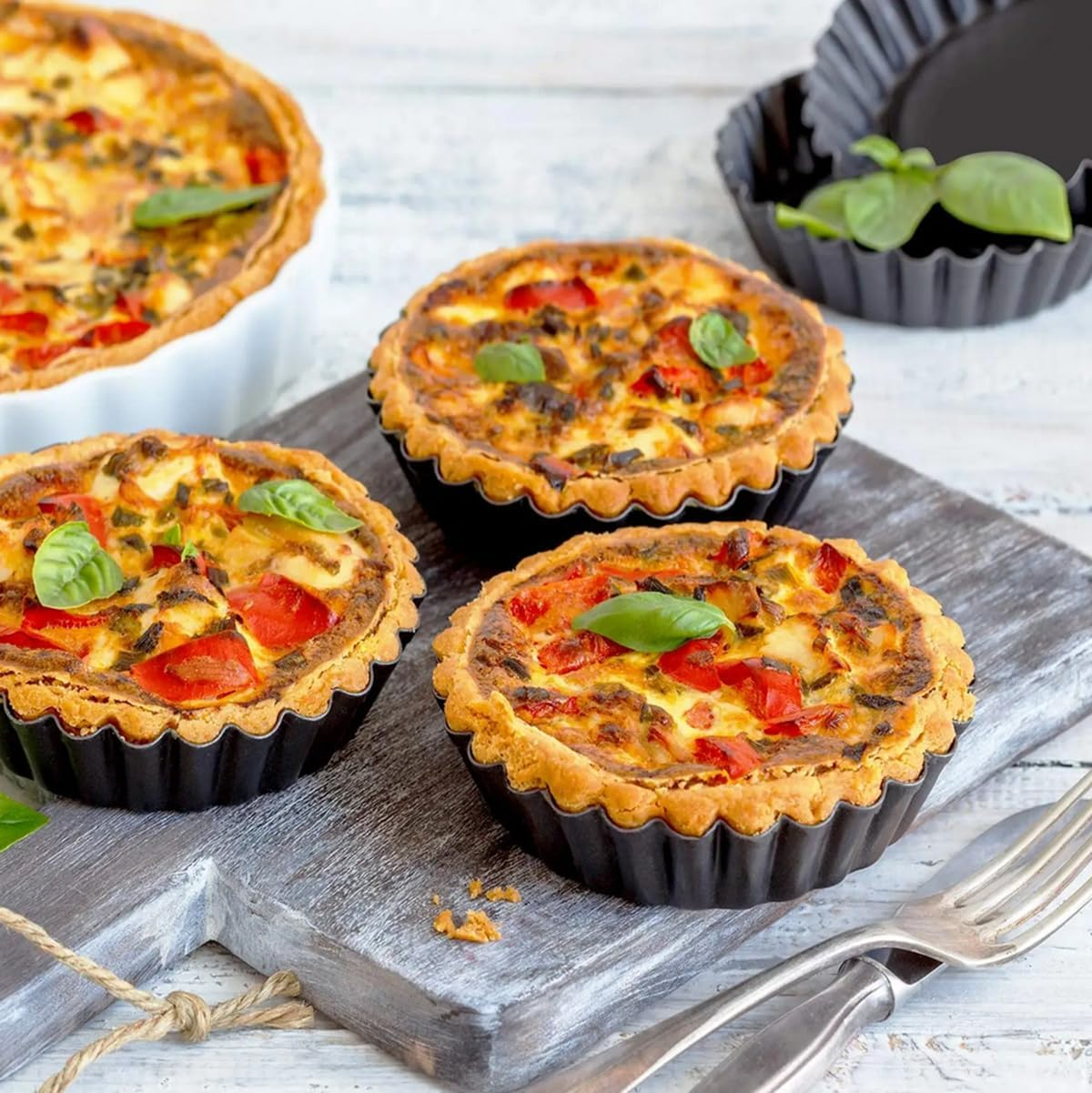 6Pcs/Set Mini Tart Pan Egg Tart Molds with Removable Bottom Non-Stick Pie Pizza Cake round Mould Tins Tarts Quiche Pan Bakeware (10CM) image number 6