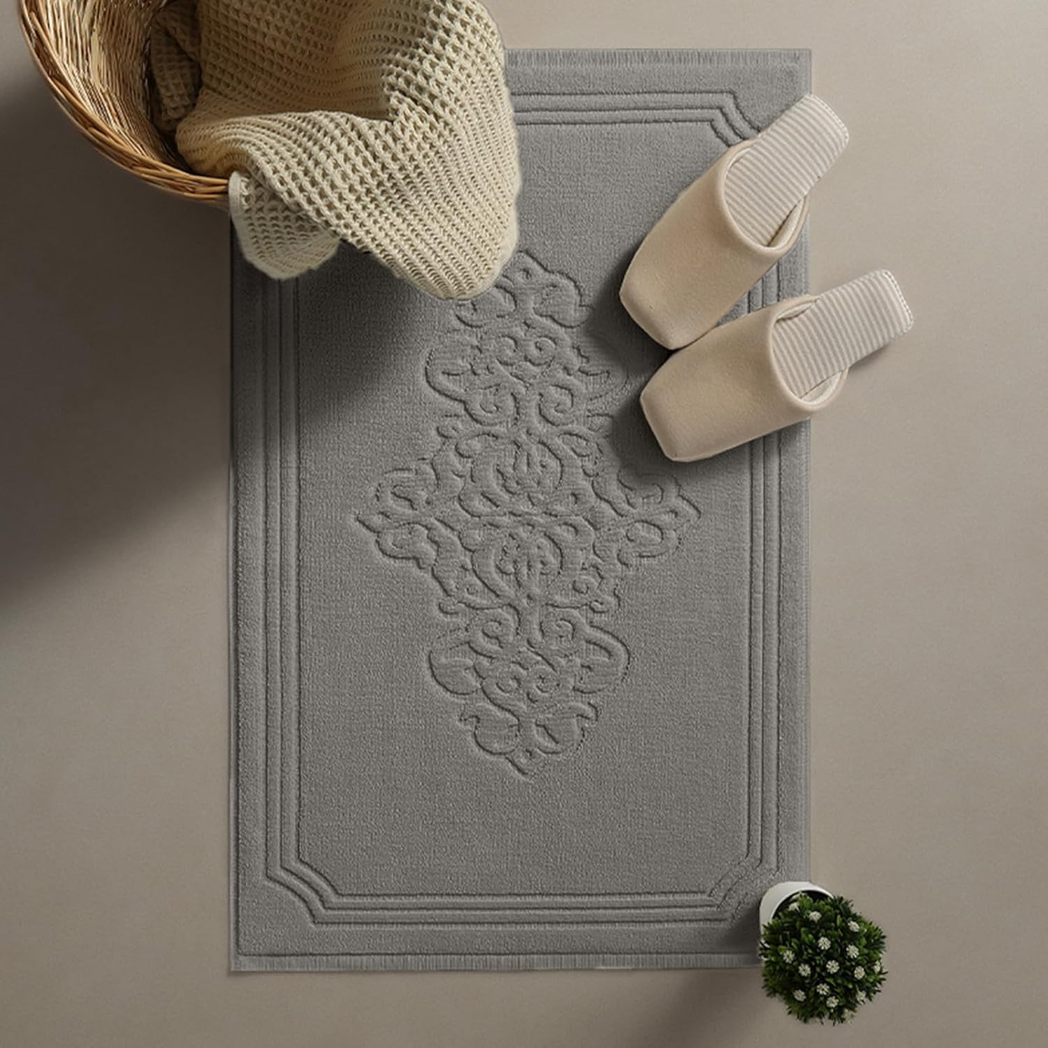 Luxury Bath Mats Set of 2 50 X 80Cm Extra Large Premium Combed Cotton Super Soft & Absorbent Bathroom Floor Towels Hotel Quality Machine Washable (Not Bath Rug) (Gray)