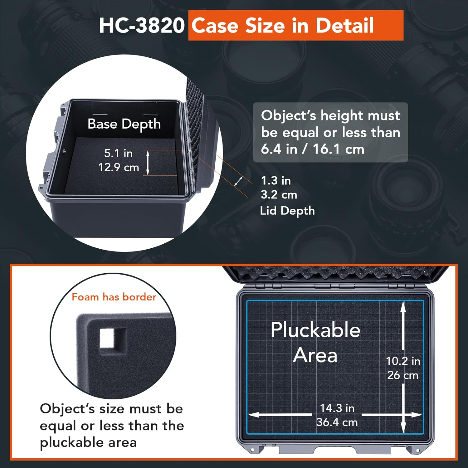 Lykus HC-3820 Waterproof Hard Case with Customisable Foam Insert, Interior Size 38X28X16.5Cm, Suitable for Pistol, DSLR Camera, Lenses, Camcorder, Action Camera, and More image number 1