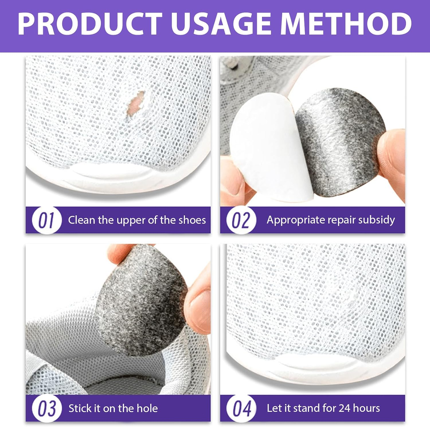 12 Pcs Shoe Hole Repair Patch, Self-Adhesive Sneaker Repair Patches, 3 Sizes Repair Holes of Different Shapes, Patches Suitable for Cracked Toe Cap Scratches Upper Prevention Toe Cracking