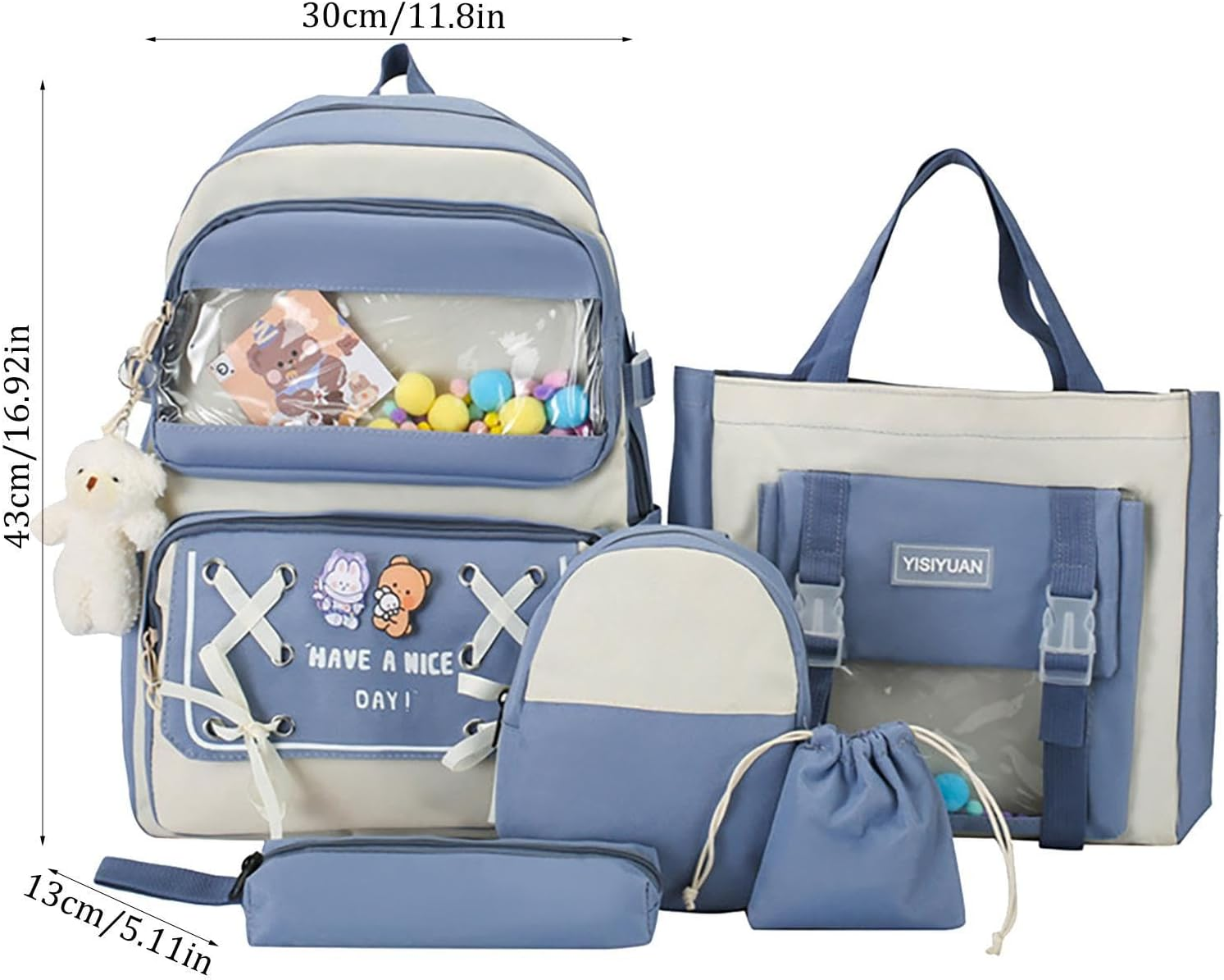 POCHY Girls School Backpack, Cute School Bags for Girls, 5 Set, Teen Casual Backpack, Secondary & Middle School, Waterproof image number 2