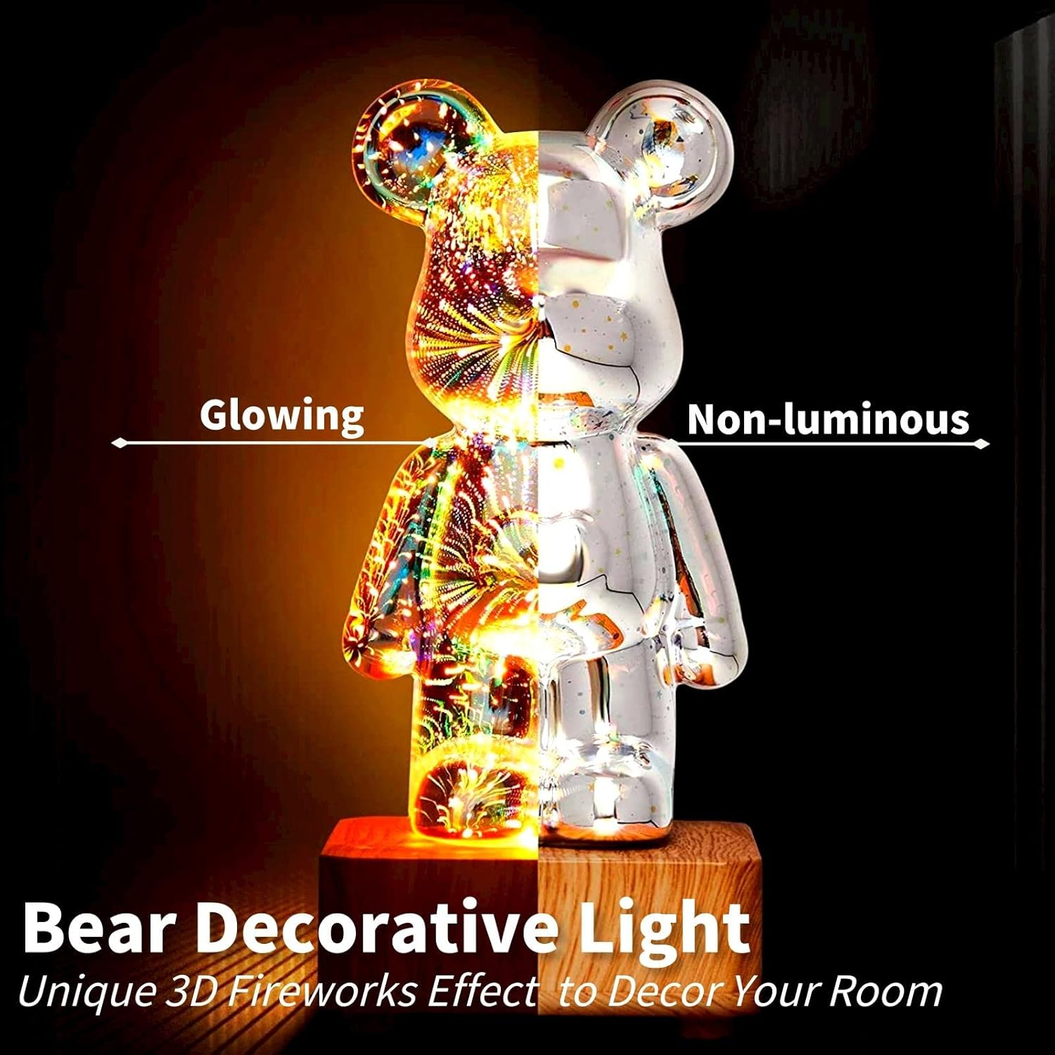 Brabola Firework Bear Light Lamp, Twinkle Bear Lamp Cute Bedside Night Light Table Lamp Projector with Color Changing Ambient Nightstand LED Desk Lamp for Kids Room, Bedroom, Home, Office image number 5