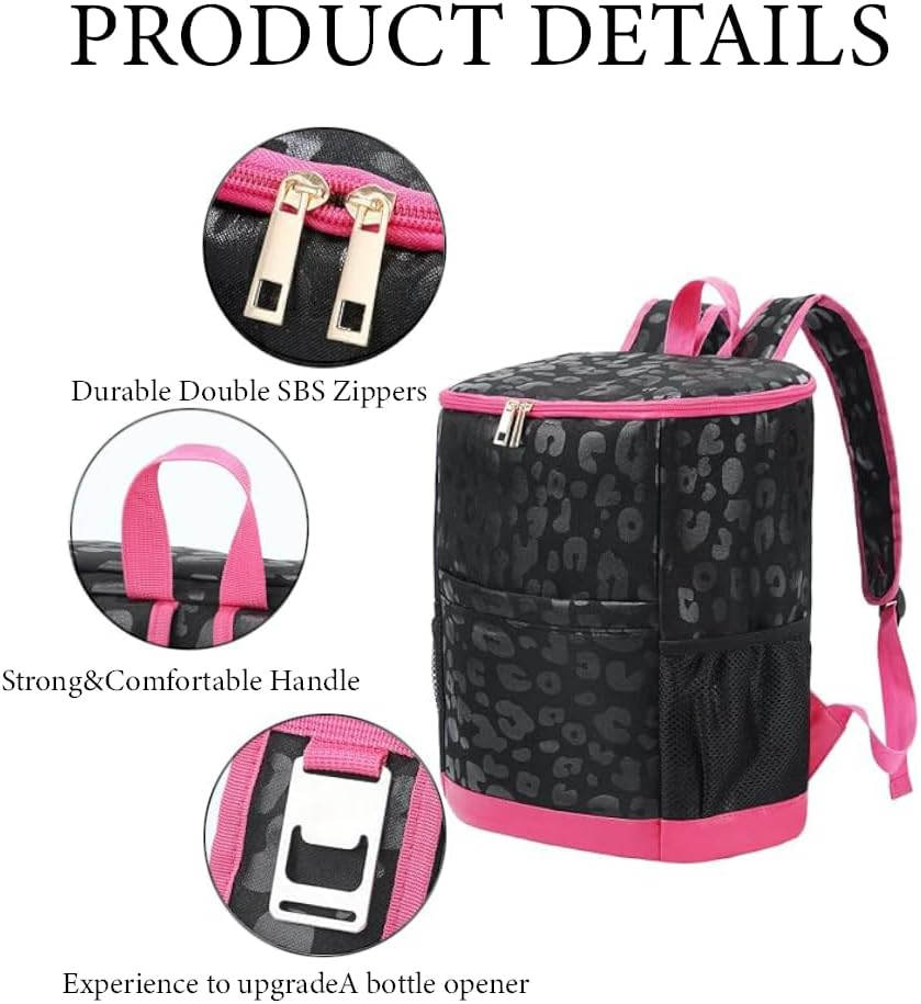 Leopard Cooler Backpack - 24 Can Insulated Lunch Bag for Women, Lightweight Soft Cooler Compartment for Hiking & Camping image number 2