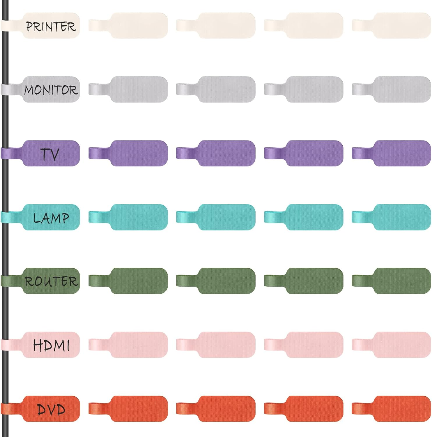 Trilancer Cable Cord Labels Large Size, for Organizing Wires and Identification, Multicolored Handwriting Cable Tags, Reusable with Multiple Uses - 35 PCS