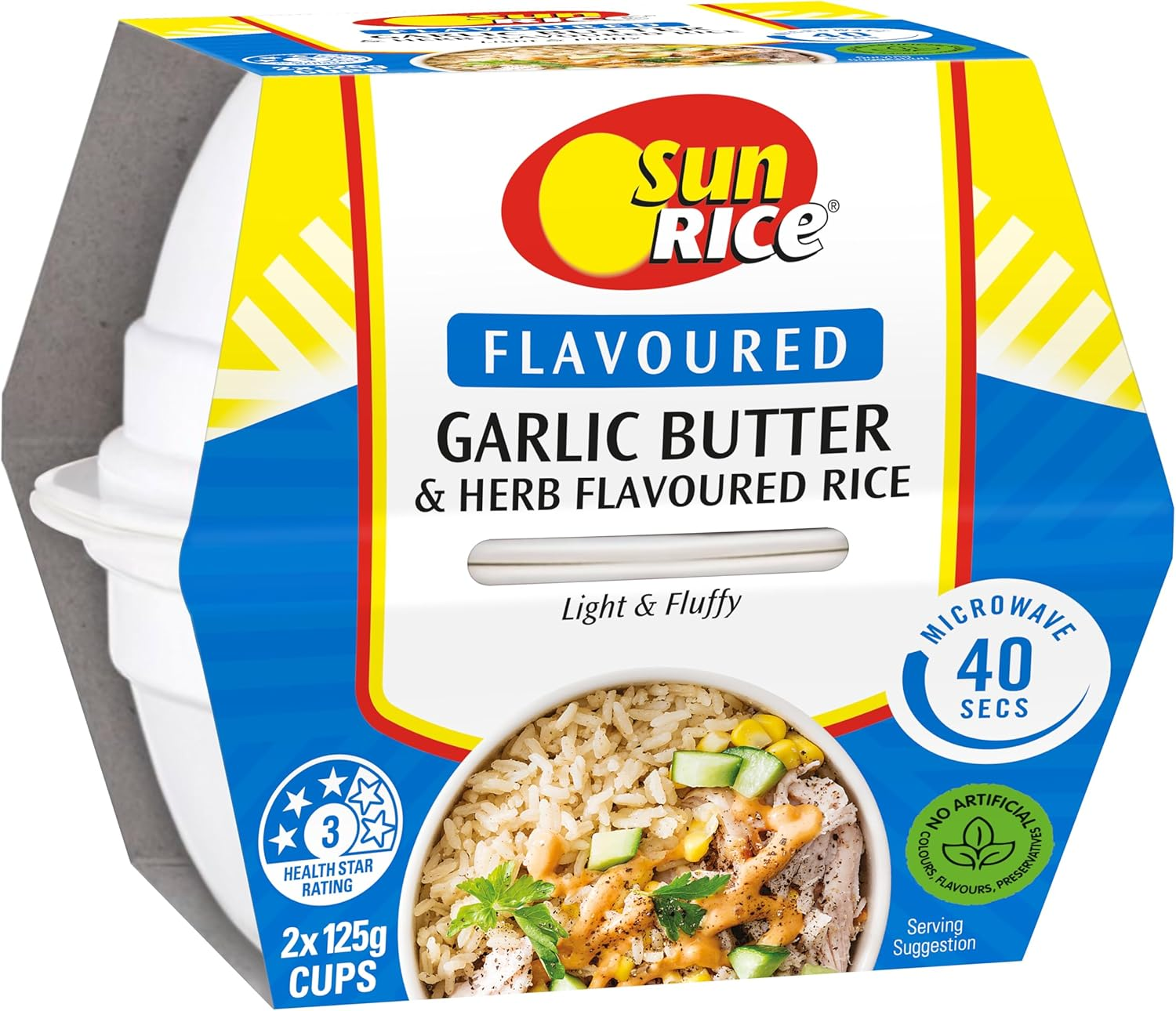 Sunrice Microwave Garlic Butter & Herb Flavoured Rice Cups 6X 2X125G image number 5