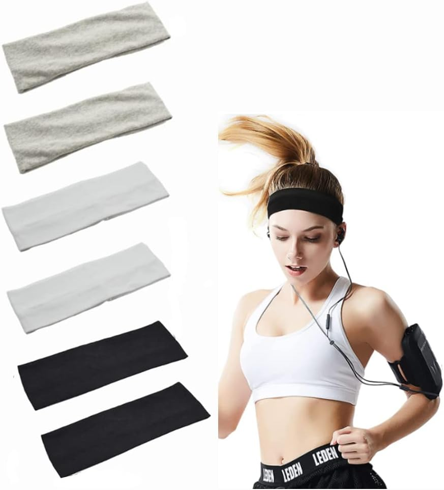 Headbands for Women,6Pcs Elastic Sweat Yoga Hairbands,Non Slip Fashion Ladies Turban Headband, Solid Color Sports Running Hairbands image number 2