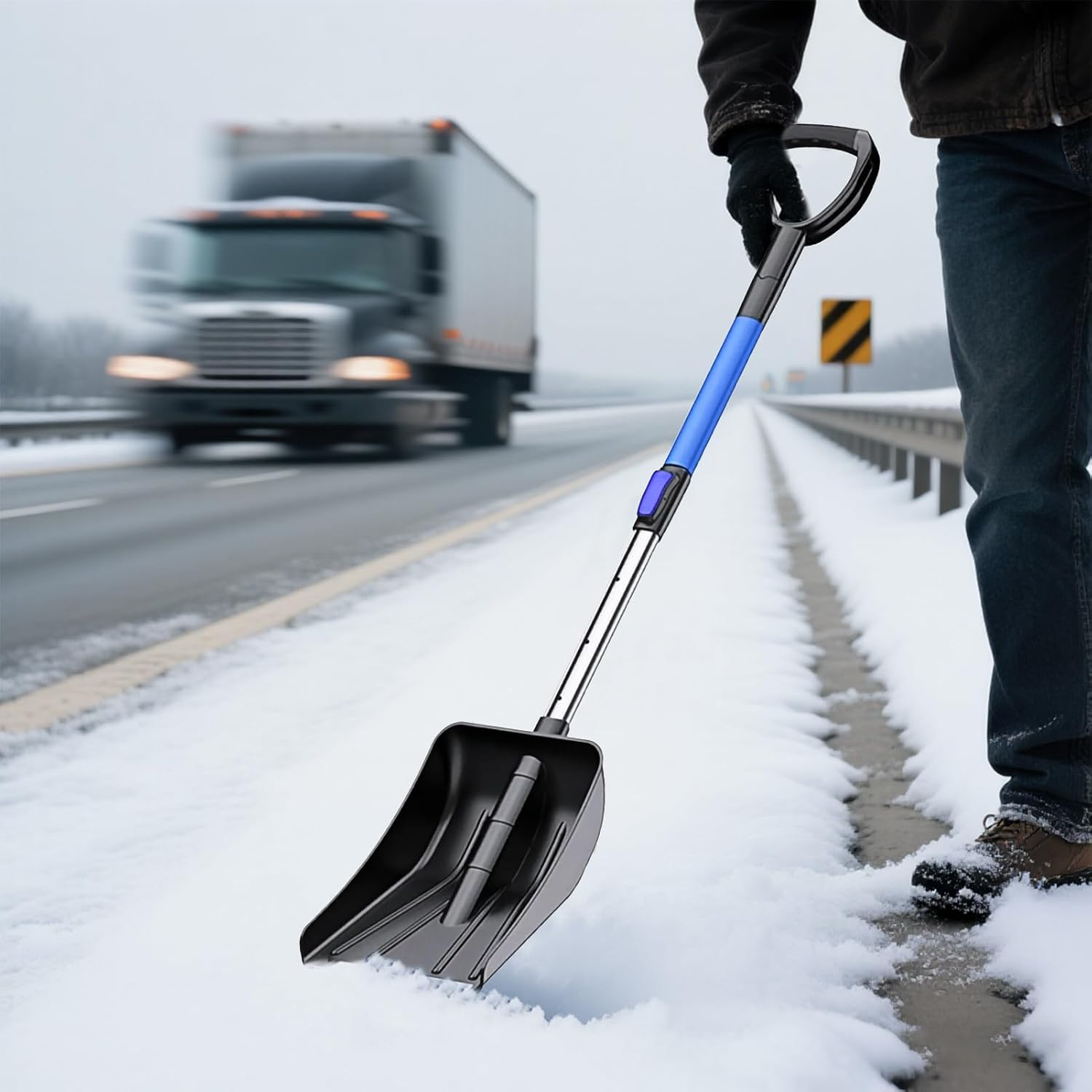 Snow Shovel | Telescopic Ergonomic Adjustable Gardening Supplies | Snow Plow Shovel - for Cleaning Winter Walkway Pathway Yard Courtyard Home Garden Lawn Outdoor Garage Truck Vehicle image number 2