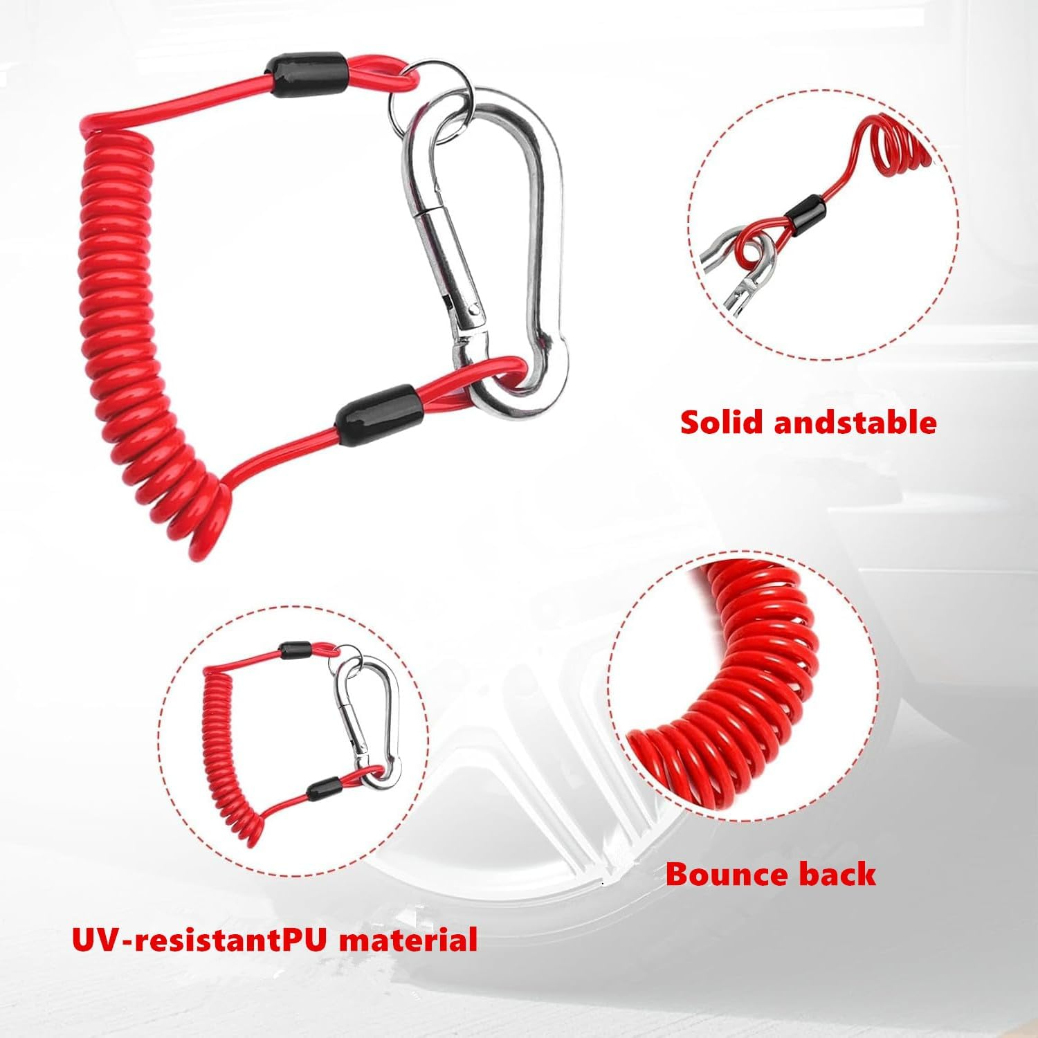 Breakaway Trailer Cable- Heavy Duty Steel Wire Coiled Safety Cables Strap for RV Towing Trailer - Stainless Steel Spring Towing Coil for Enhanced Durability - Extends up to 6Ft image number 3