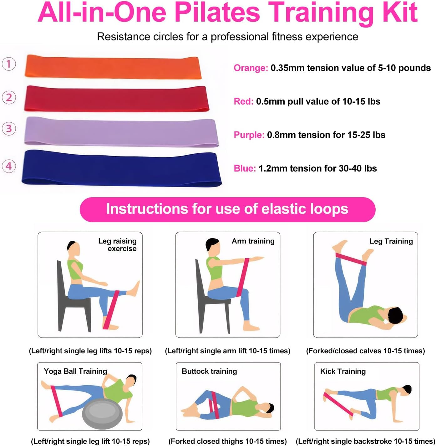 HOOMFIT Pilates Set,Portable Pilates Equipment,Home Fitness Kit,Yoga Sets for Core Training, Yoga and Hip Shaping（With Pilates Circle, Yoga Ball, Glide Plate, Etc. ） - Purple image number 4