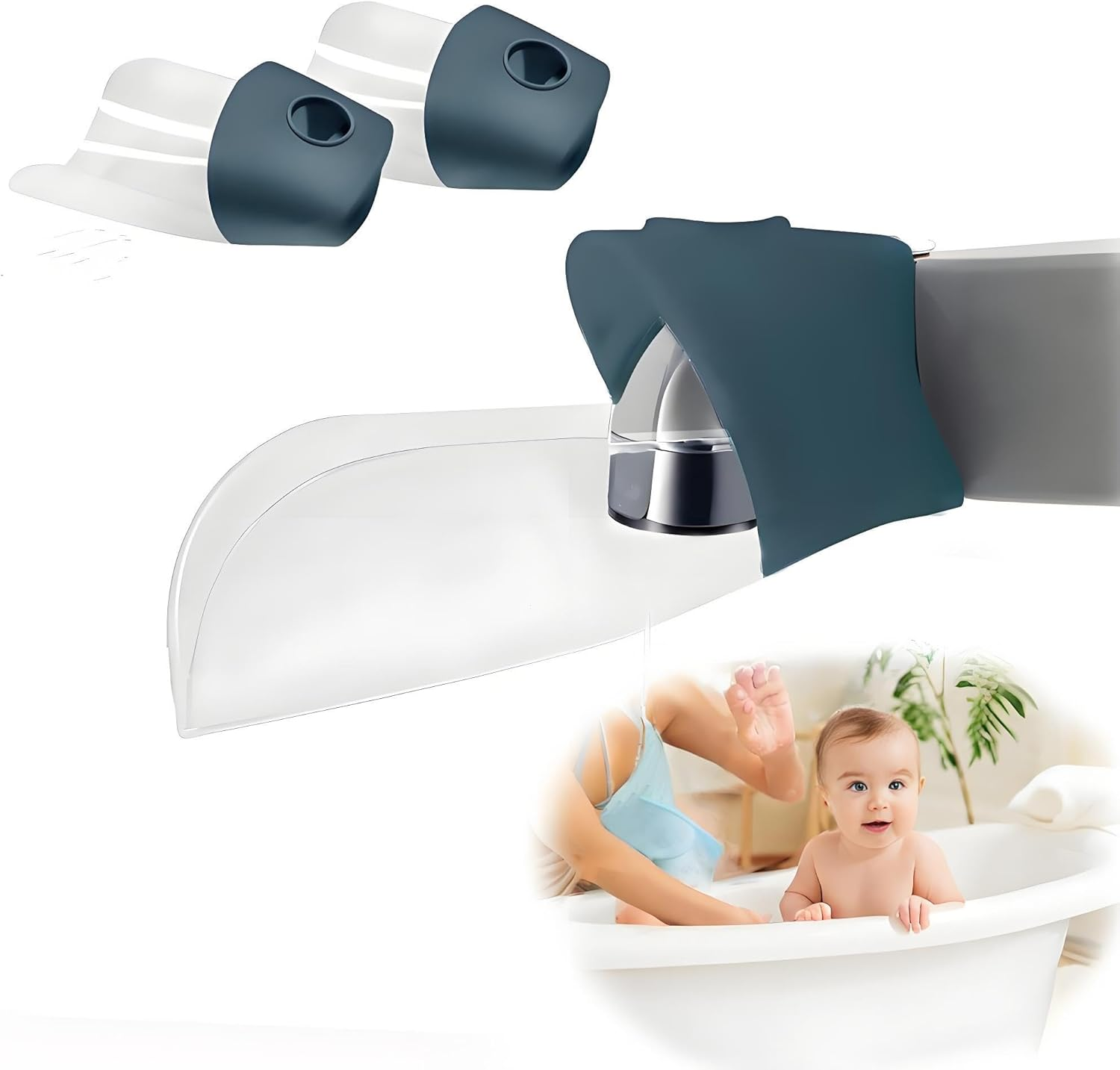 2 Pack Baby Bath Faucet Extender, Bath & Handwashing Helper for Kids, Faucet Protector for Baby Hand Washing, Fits Most Bathroom Kitchen(Dark Blue) image number 2