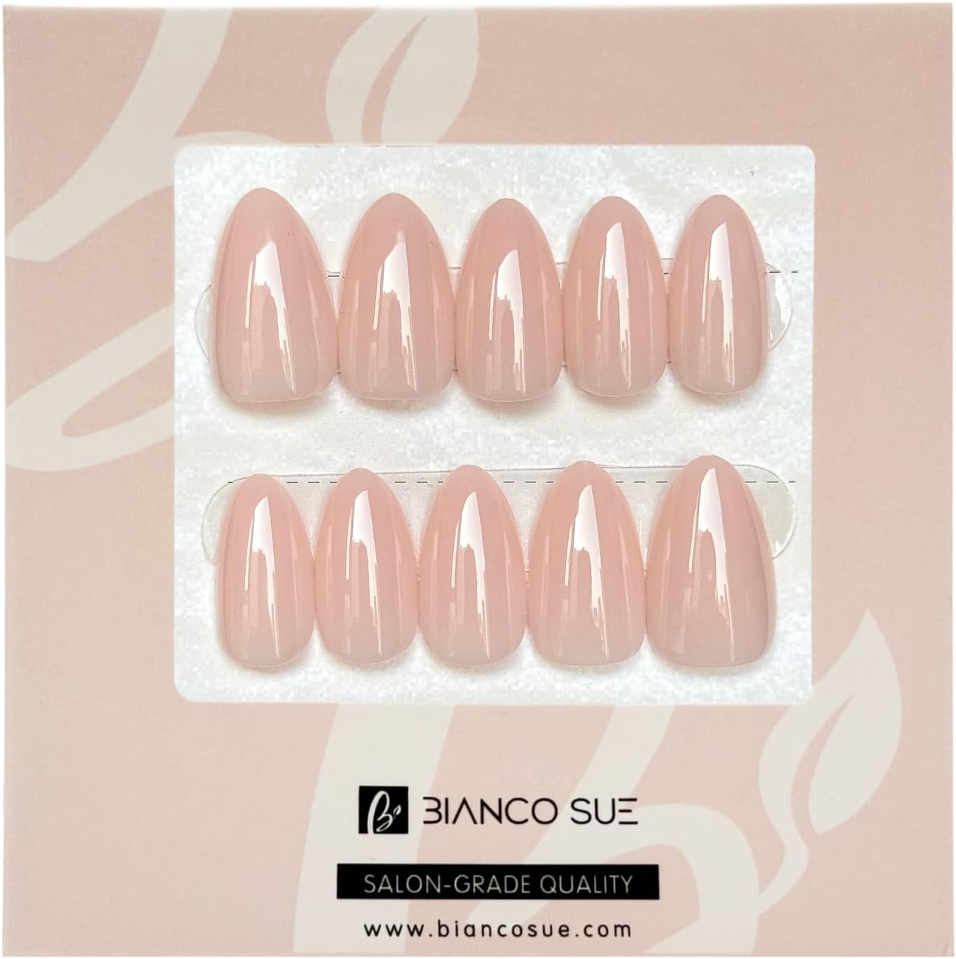 Pink Milk | Bianco Sue Press-On Nails | Soft Nude Pink Short Almond False Nails, Reusable Stick-On Fake Nails with Adhesive Tabs & Glue | Salon-Grade Quality | 30 Nail Kit in 15 Sizes