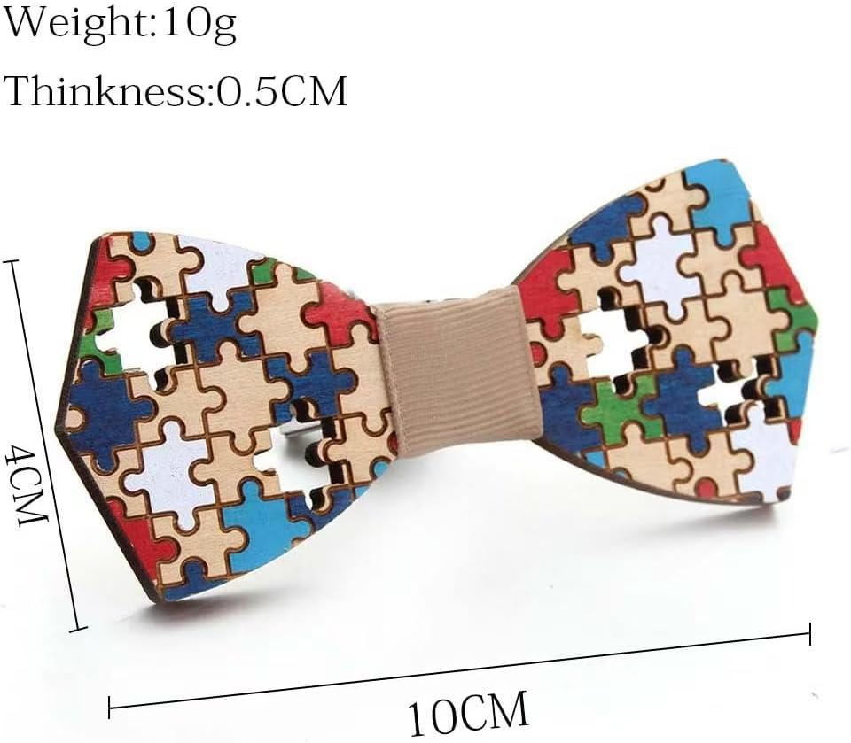 Natural Wood Bow Ties Colorful Handcrafted Wooden Bowtie Necktie Adjustable Bowties with Gift image number 1