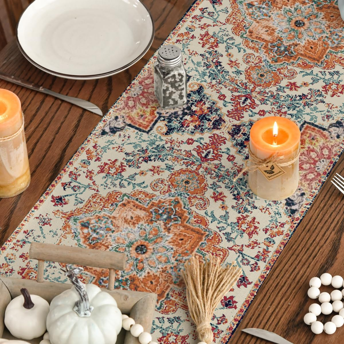 Artoid Mode Boho Bohemia Style Orange Table Runner, Country Rustic Farmhouse Magical Fall Kitchen Dining Table Decoration for Home Party Decor 33 X 183 Cm image number 2