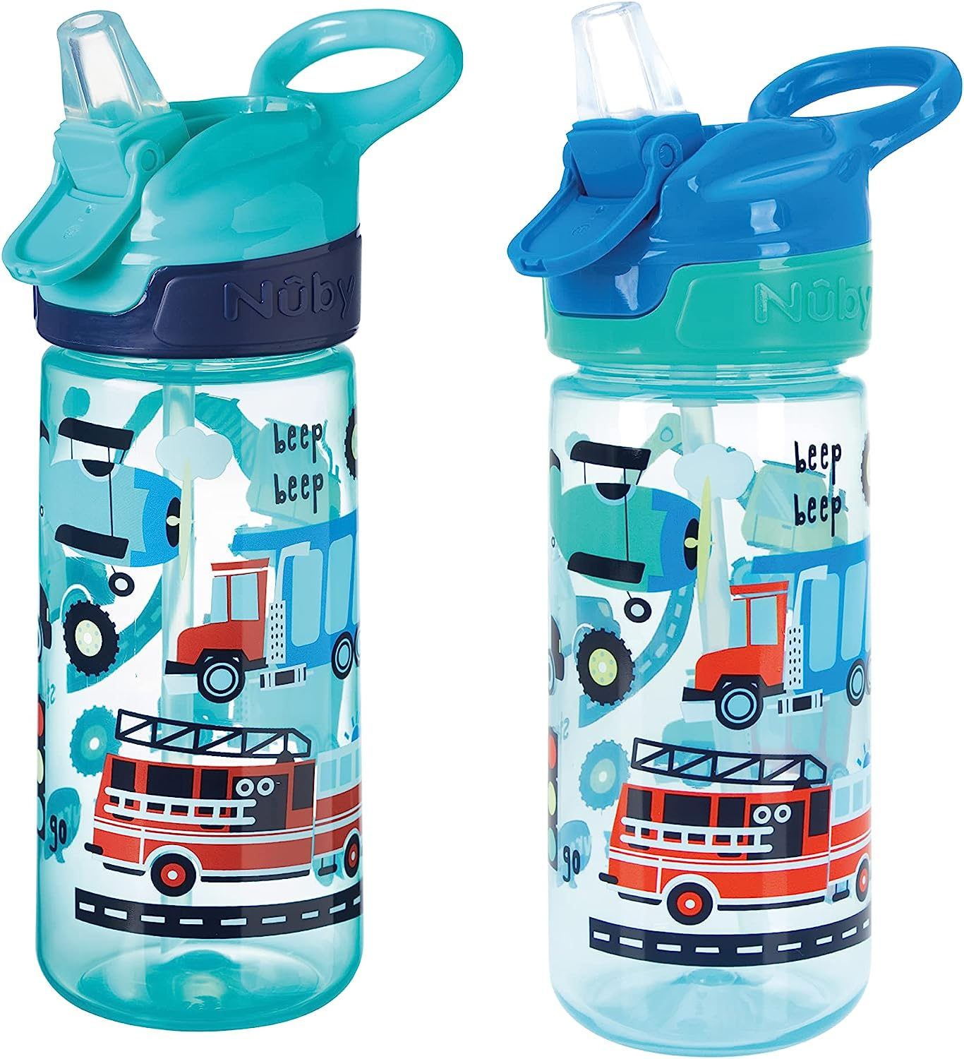 Nuby Super Quench Water Bottle - No Spill Active Toddler Sippy Cup | 540Ml / 19Oz |Carry Handle | Freeflow | Dishwasher and Steriliser Safe | Suitable Beaker for 18 Months plus (Traffic, Pack of 2) image number 2
