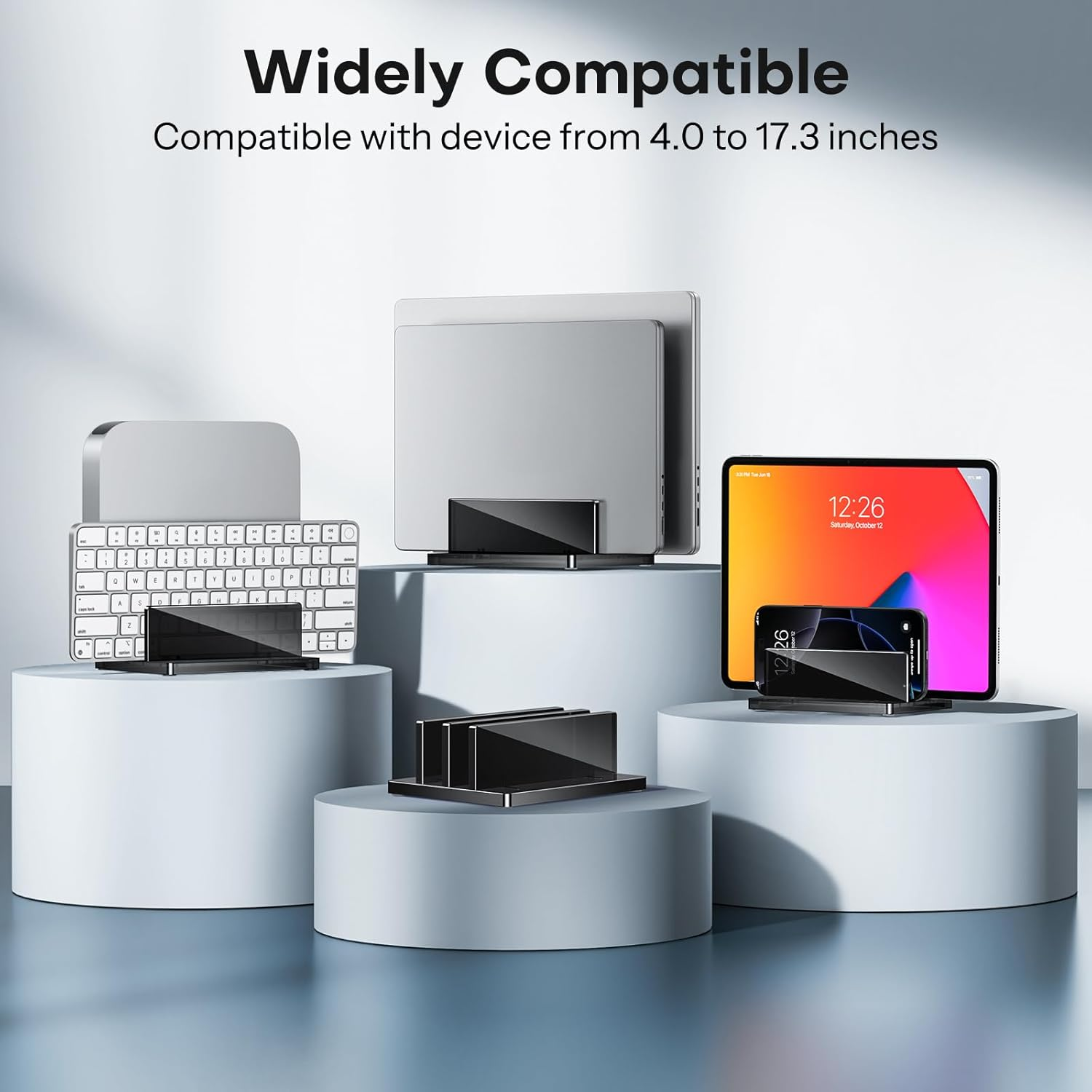 OMOTON Vertical Laptop Stand for Desk, Acrylic Dual Laptop Holder Desktop Clear Adjustable Dock for Macbook Pro Air, HP, All Gaming Laptops up to 17&rdquo;, Black