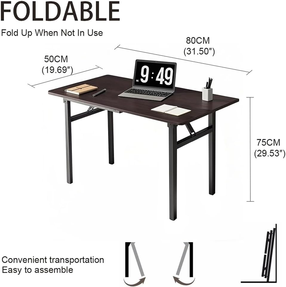 Folding Desk, Foldable Desk for Small Spaces, Space Saving Computer Table Writing Workstation for Home Office, Easy Assembly (Dark Walnut, 80 X 50 X 75 CM) image number 5